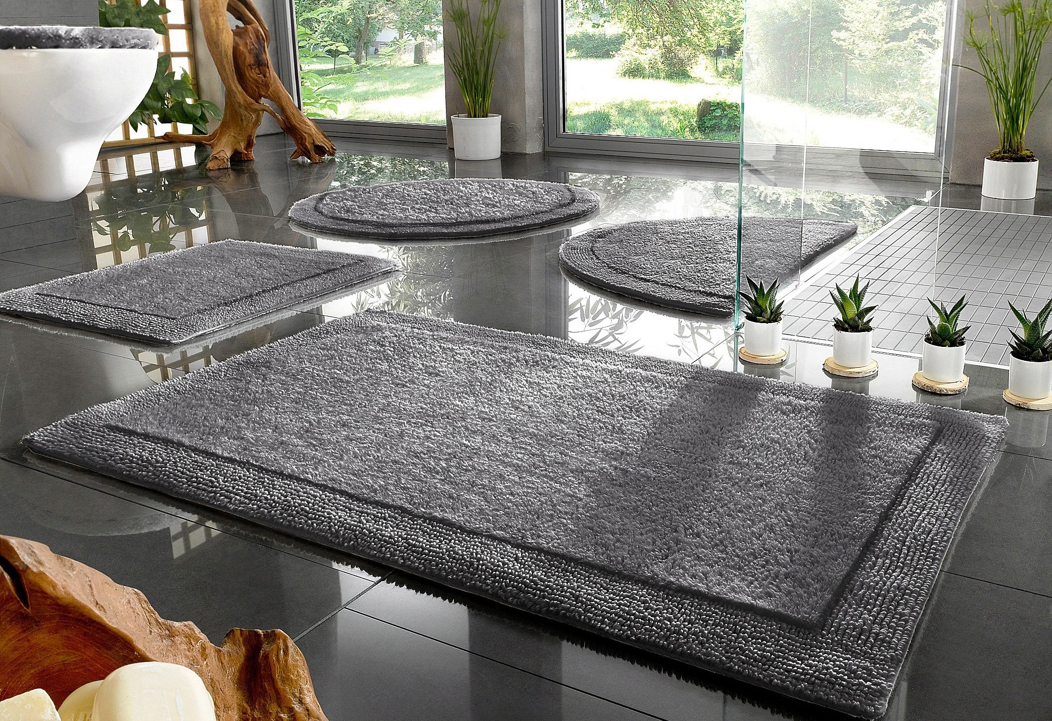 OTTO home Badematte "Kapra, Badvorleger, Badezimmer Teppich" Höhe 14 mm beidseitig nutzbar  fußbodenheizungsgeeignet  strapazierfähig mit Bordüre, Badteppich, Badematte, Baumwolle