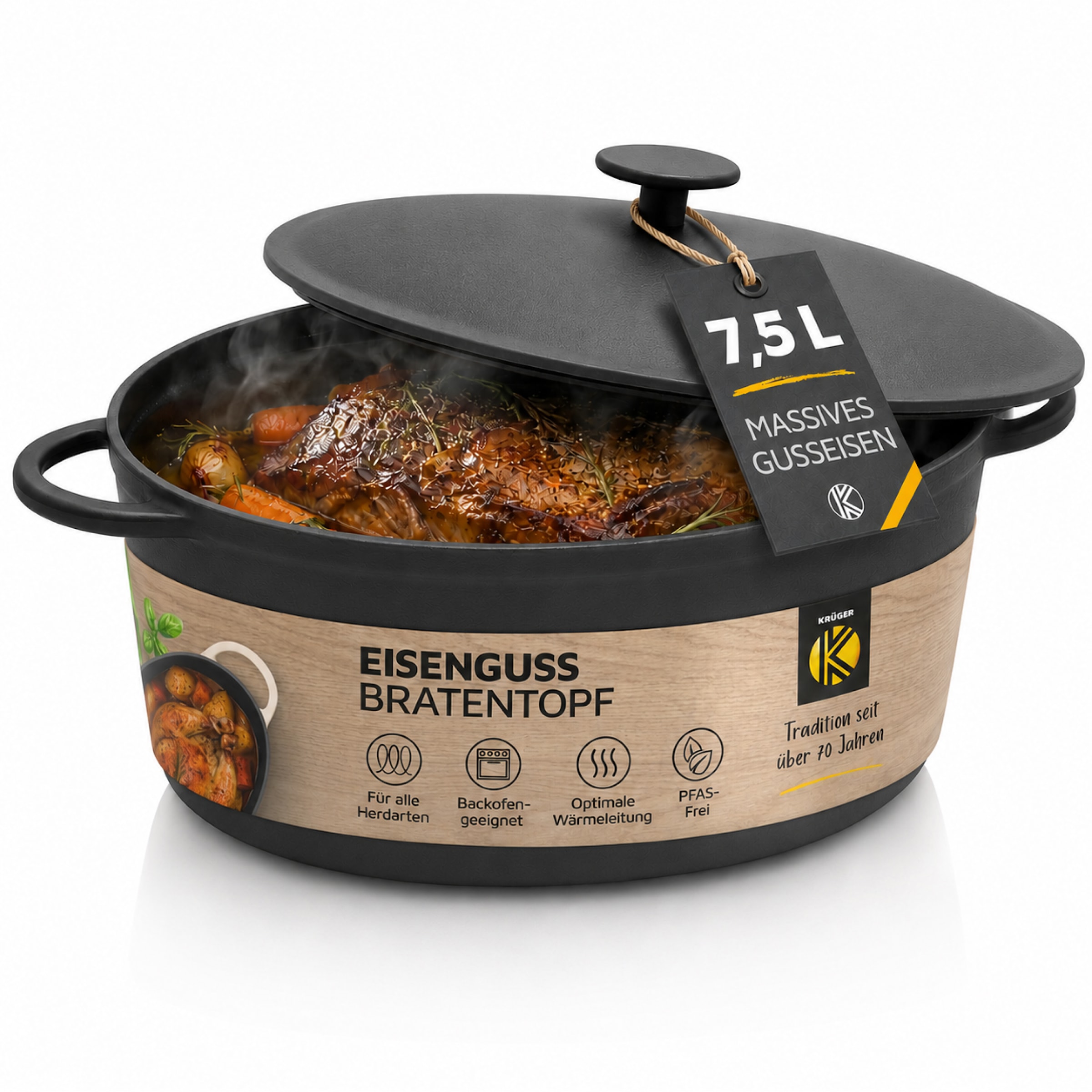Krüger Bräter »Eisenguss Gansbräter mit Deckel RUSTICA, 34 x 27 x 12,5 cm« 1 Stk. tlg. Gusseisen