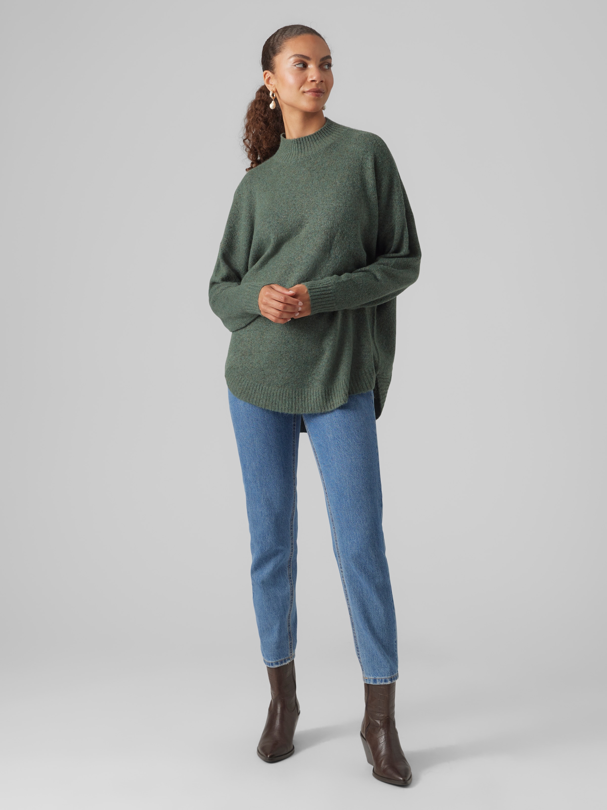 Vero Moda Strickpullover »VMPLAZA LS HIGHNECK LONG PULLOVER GA BOO« Materialmix, loose fit