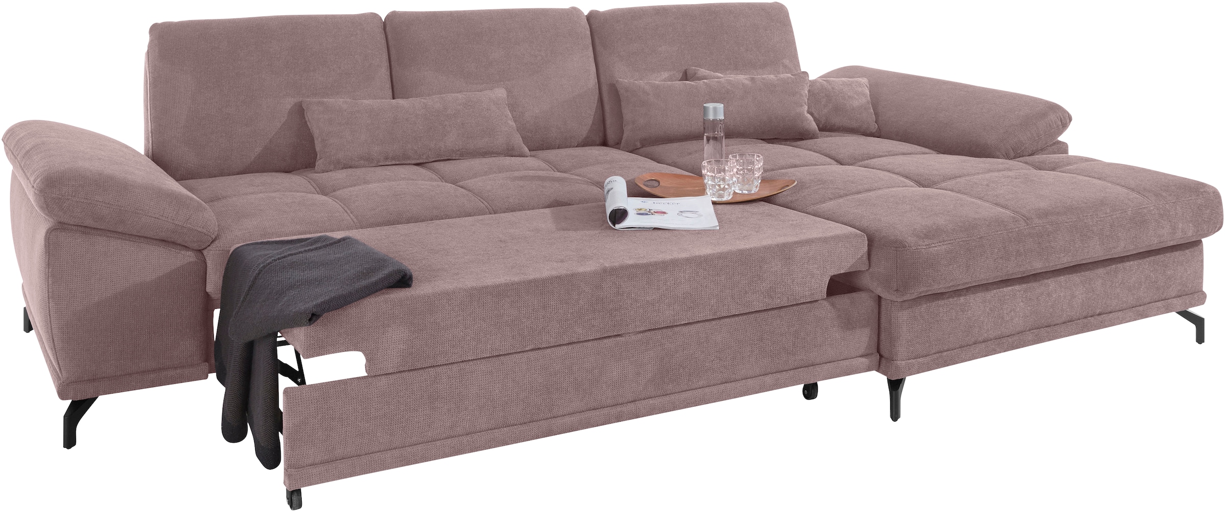 Places of Style Ecksofa Costello, mit Sitztiefenverstellung und Armlehnfunktion, incl. 3 Nierenkissen