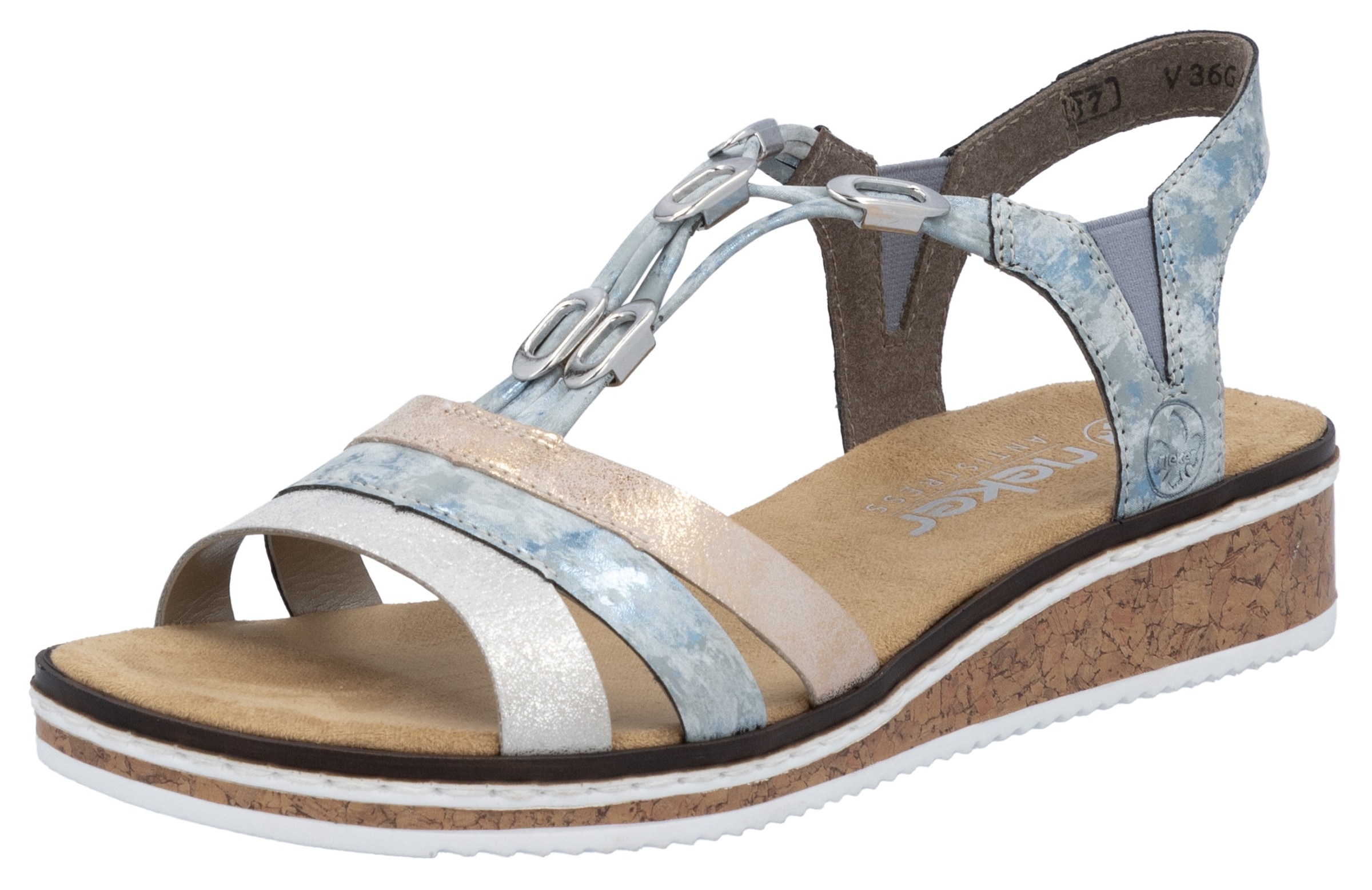 Rieker Riemchensandale, Sommerschuh, Sandalette, Keilabsatz, mit dezenter Schmuckverzierung
