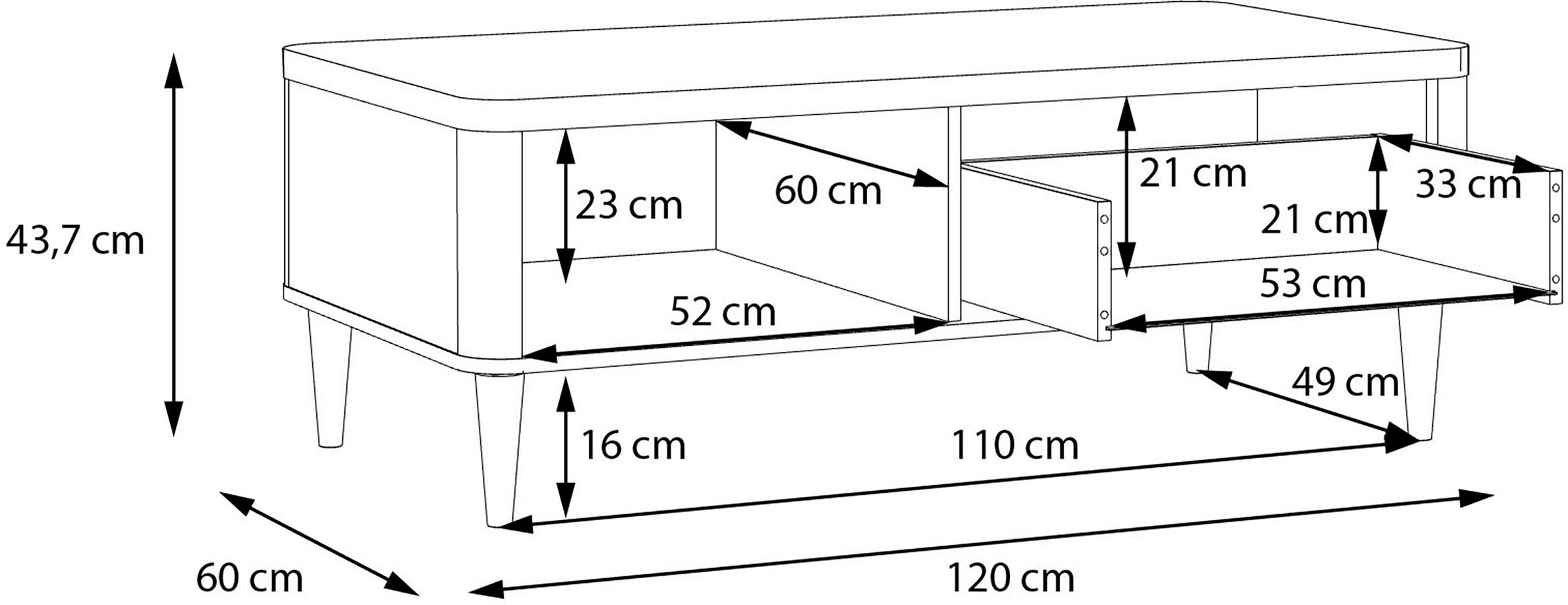 FORTE Couchtisch »Lacetti« B/H/T 120/43,7/60 cm Echtholzfüße