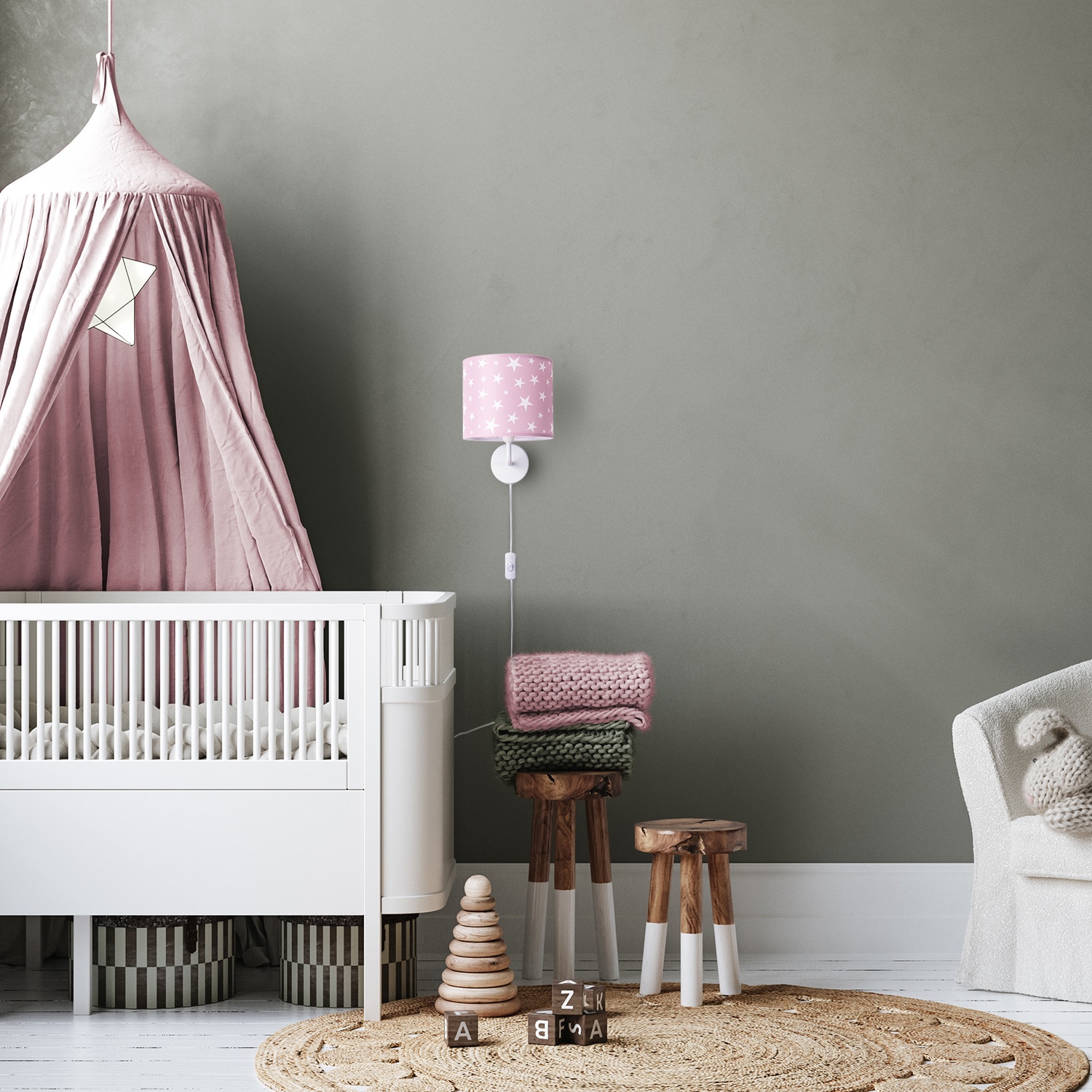 Paco Home Wandleuchte »Capri 315«, 1 flammig-flammig, Lampe Kinderzimmer Babyzimmer  âˆ…18cm Sterne Kabellänge 3m E14