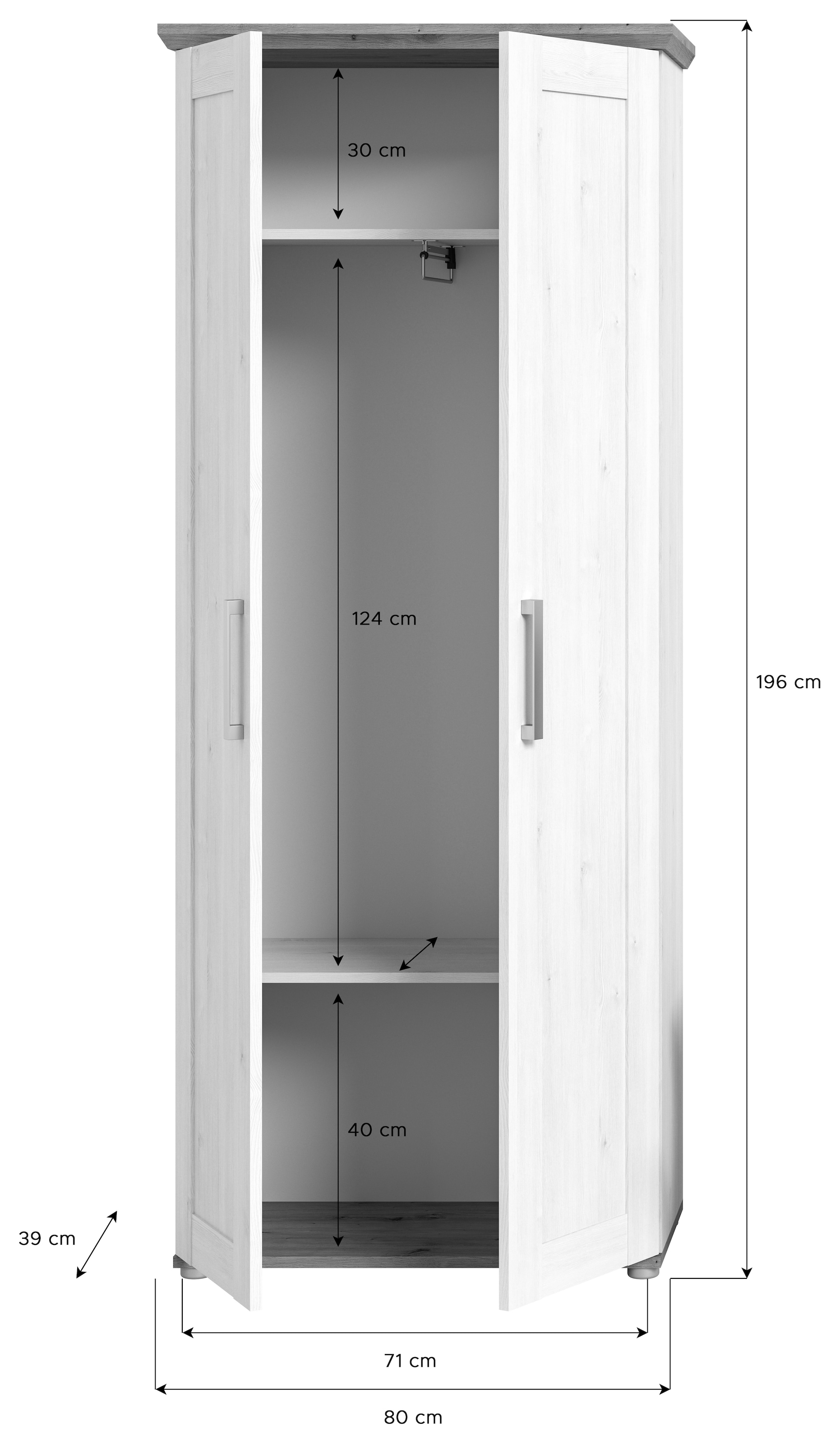 Home affaire Garderobenschrank »Cosenza, Breite 80cm, in Sibiu Lärche/Artisan Eiche Nachbildung«, Stauraumschrank, Flurschrank, Flurmöbel