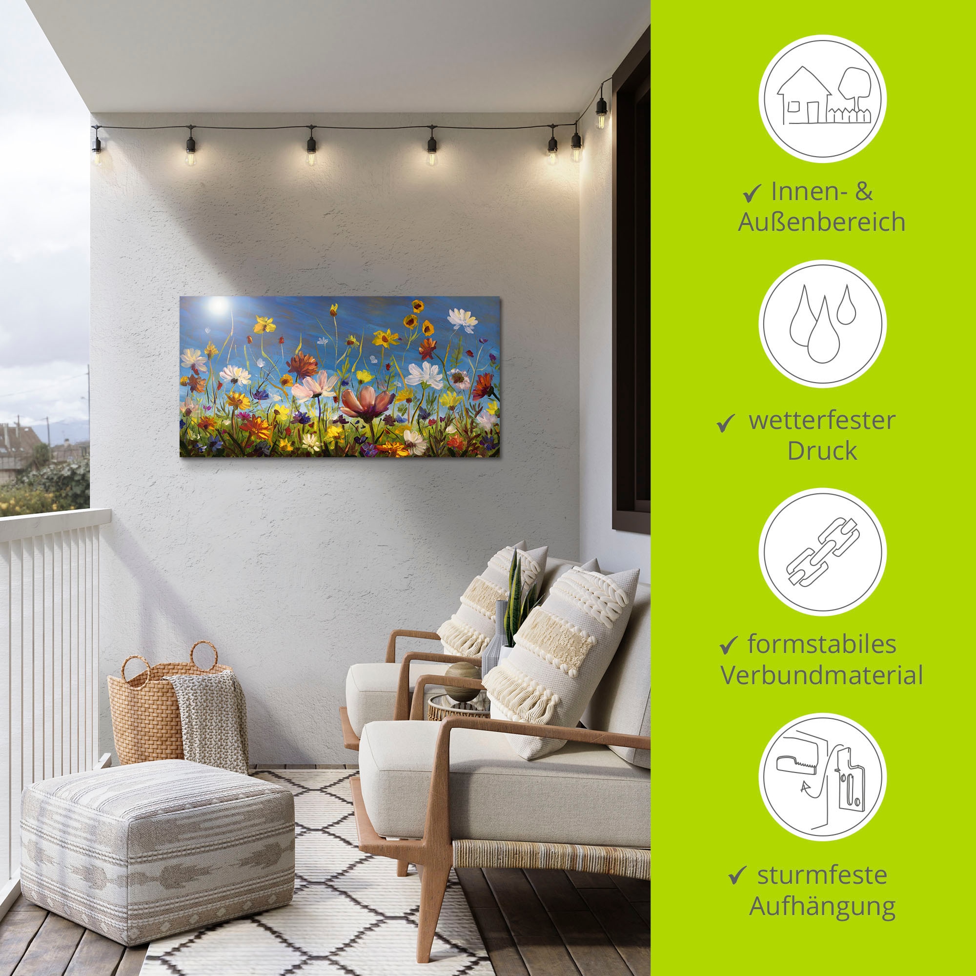 Artland Wandbild »Wildblumenwiese blauer Himmel«, Blumenwiese, (1 St.), als Alubild, Outdoorbild, Leinwandbild, Poster, Wandaufkleber