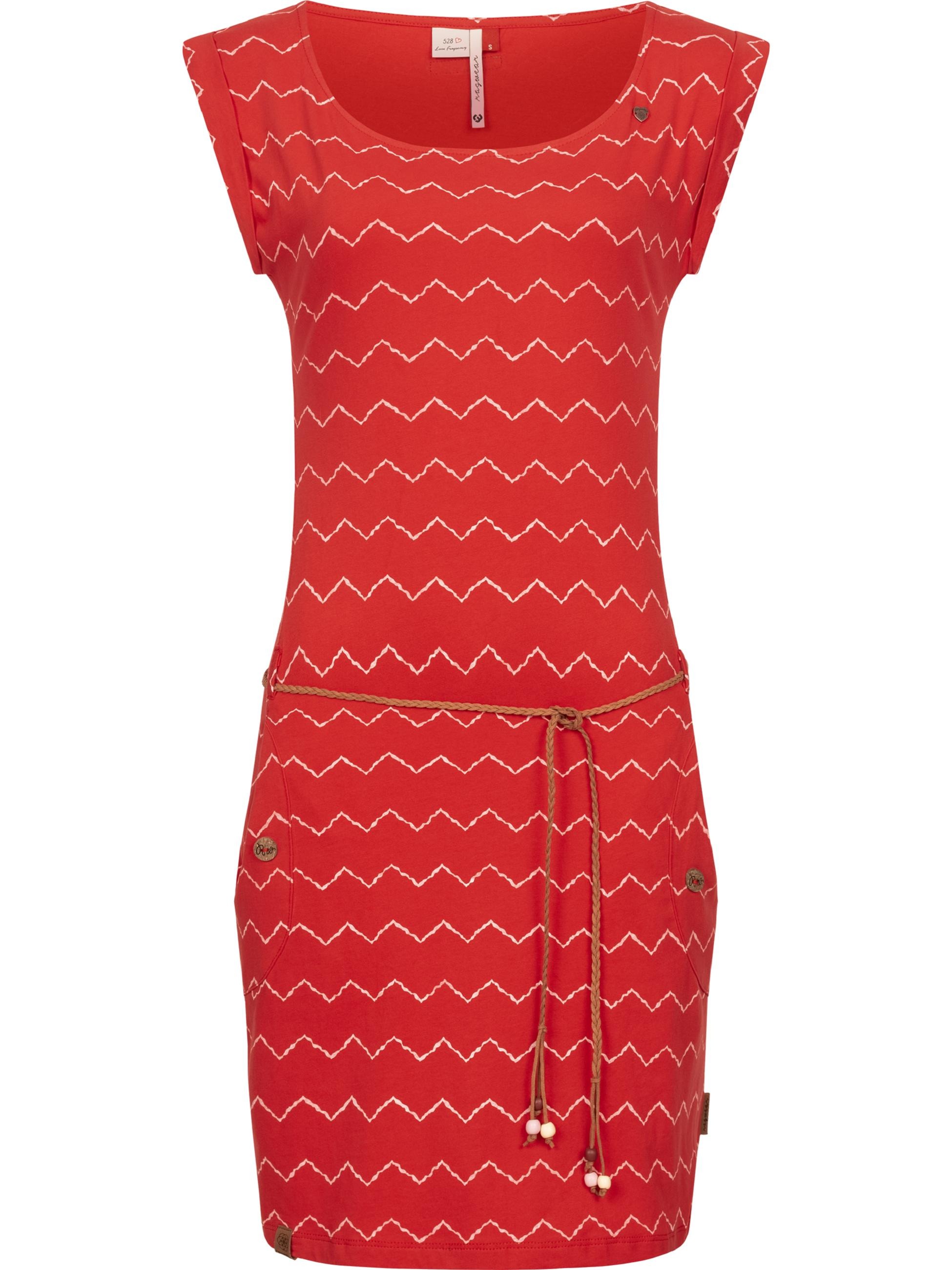 Ragwear Jerseykleid »Jerseykleid Tag Zig Zag II«, stylisches Shirtkleid mit coolem Print und Bindegürtel