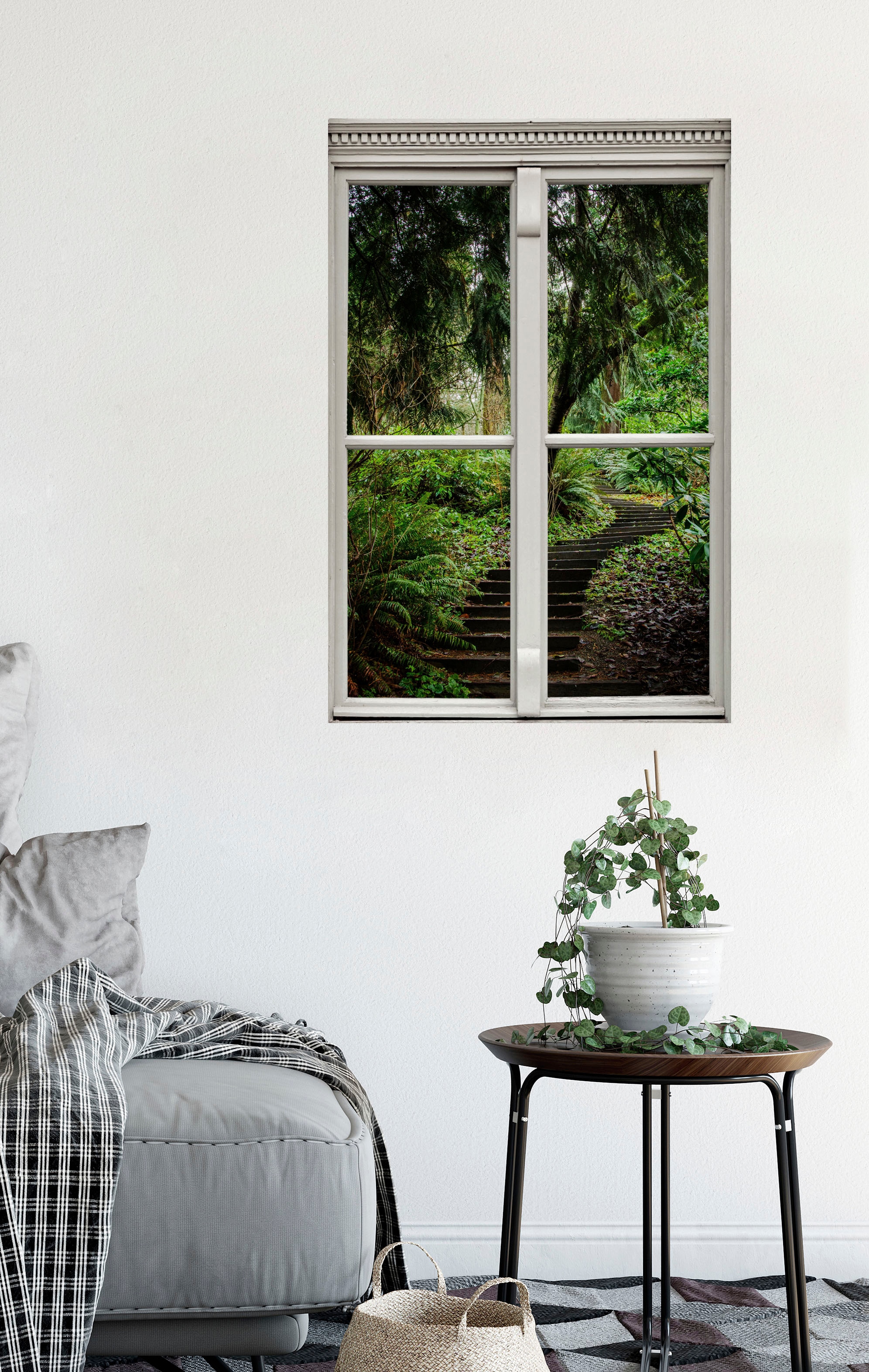 queence Wandsticker »Treppe im Wald« Wandsticker, Wandbild, selbstklebend, 3D, Fenster