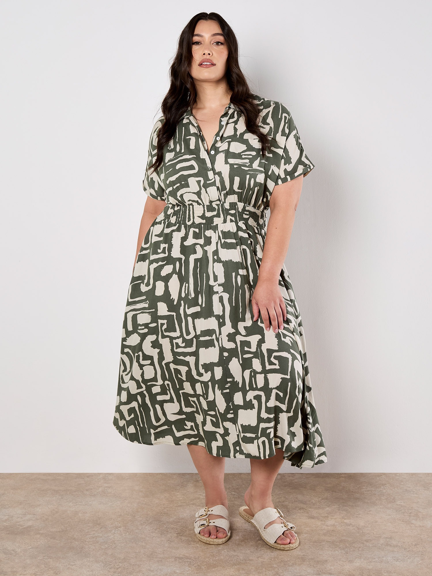 Apricot Druckkleid »Geo Grecian Shirt Midi Dress« 1 tlg. mit Smokband