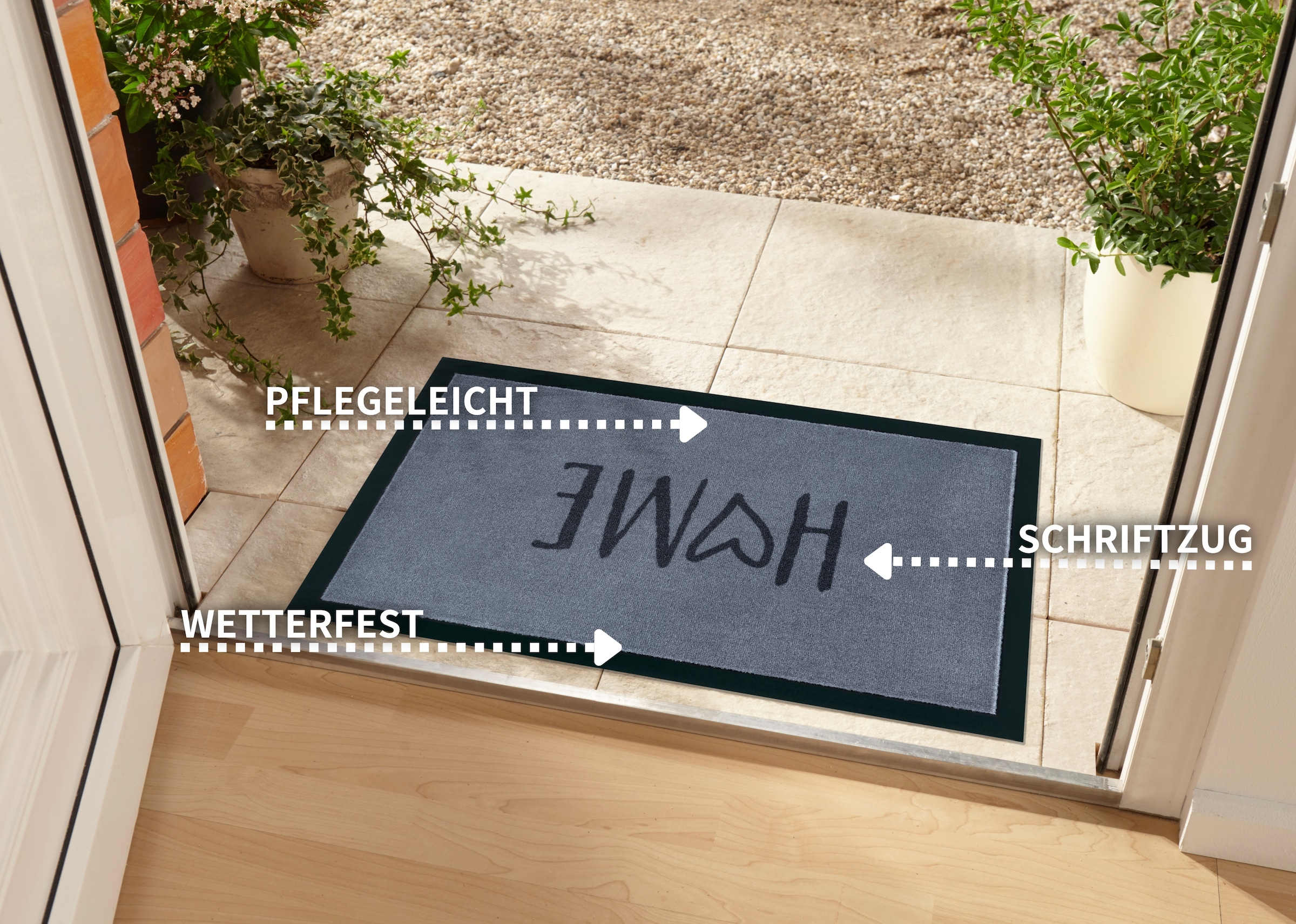 my home Fußmatte »Magne«, rechteckig, 5 mm Höhe, Schmutzfangmatte, Türmatte, In- und Outdoor, Schrift, Läufer, waschbar