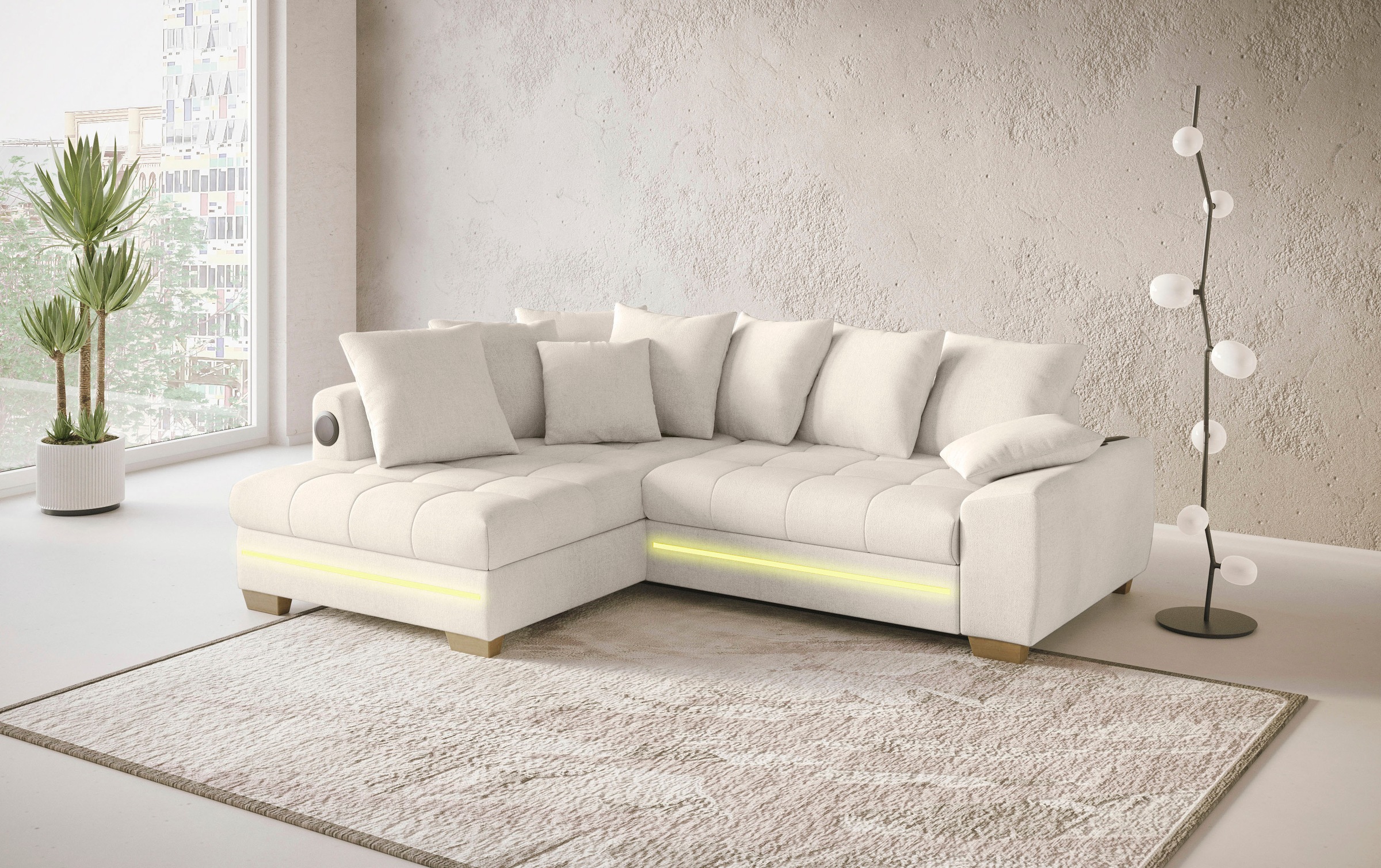 Mr. Couch Ecksofa »Nikita II, L-Form«, RGB-LED, Bluetooth-Soundsystem, wahlweise mit Bett, Bettkasten
