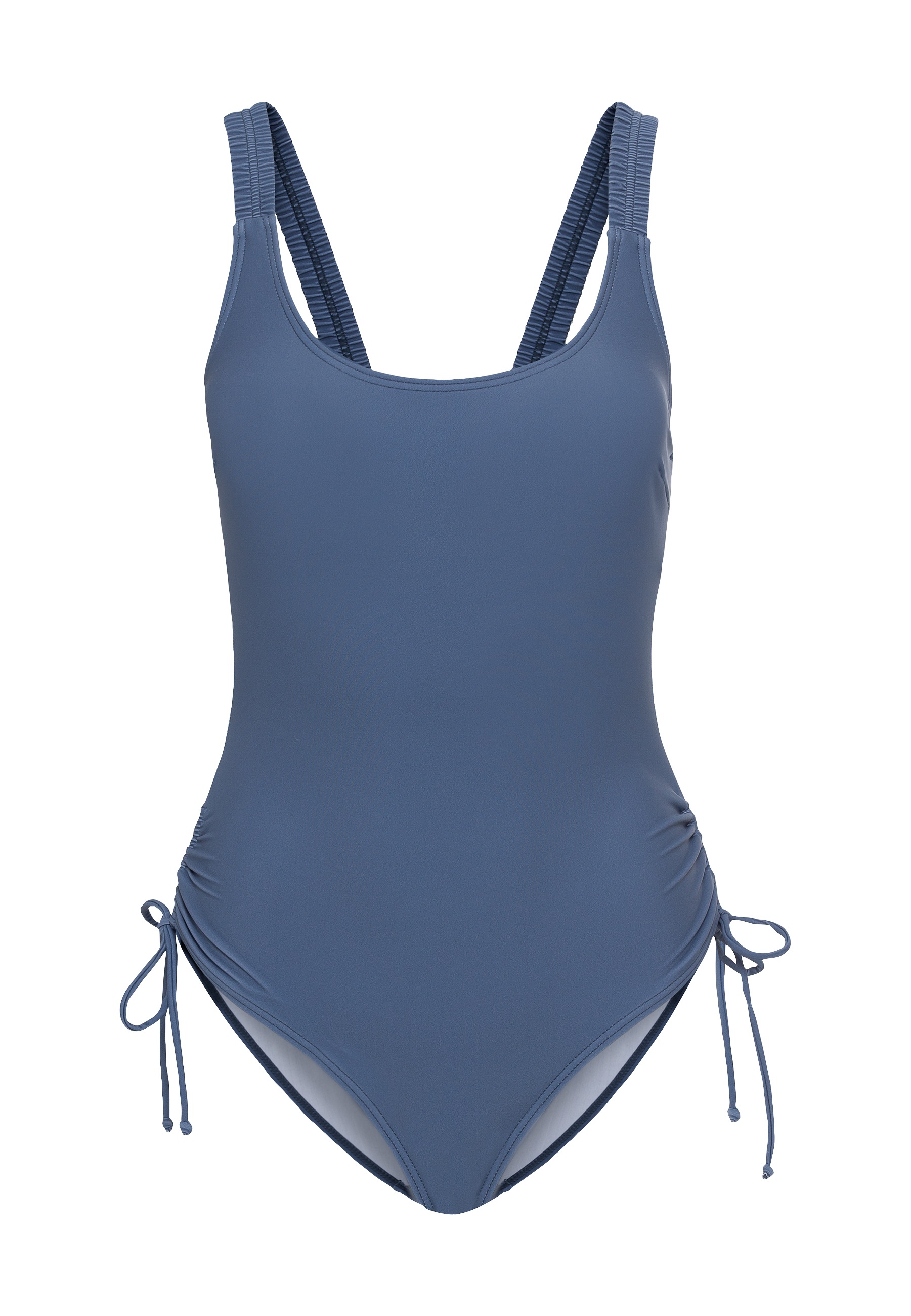 LSCN by LASCANA, Damen, Badeanzug »Gina« mit gerafften Trägern, rauchblau, Cup C/D, 38 - Cup C/D, rauchblau, Modische Raffungen an Trägern und am 