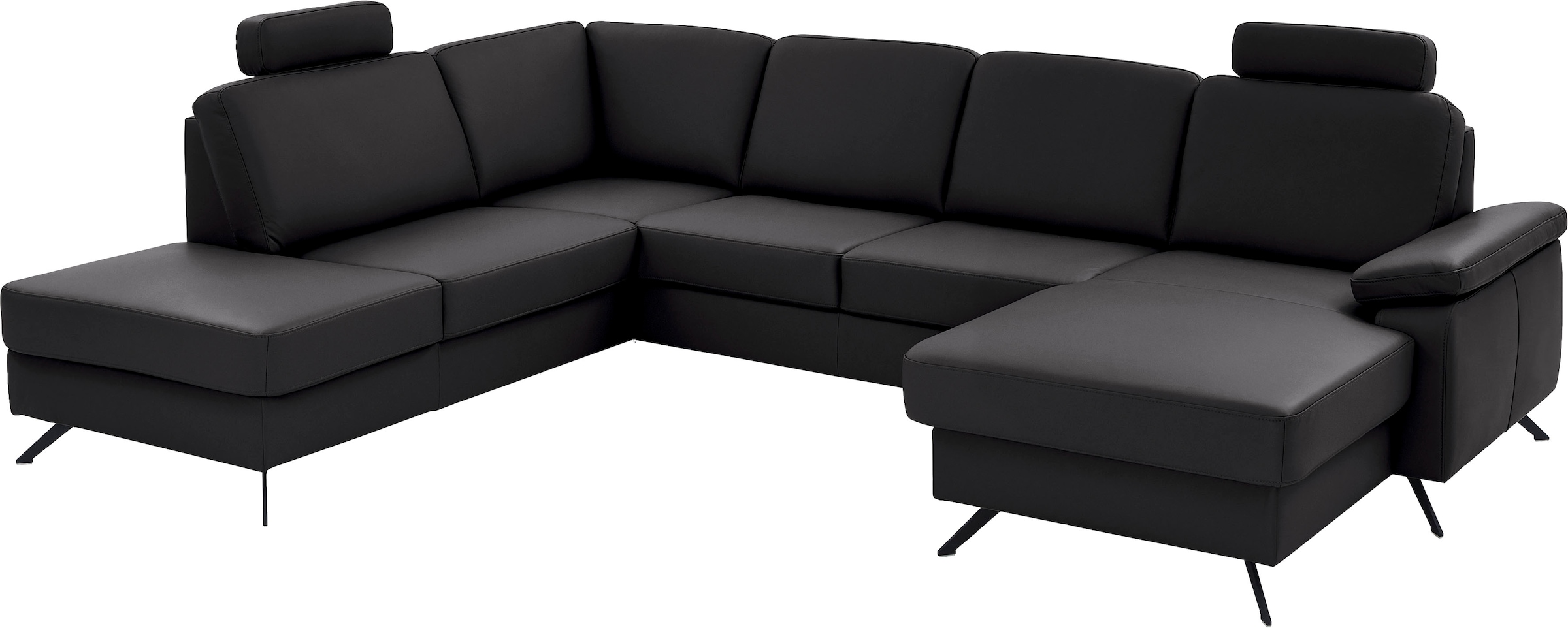 Die PlanBar Wohnlandschaft »PN-EM15047 U-Form, mit Kopfstützen« Echtleder, wahlweise mit Bettfunktion u. Stauraum