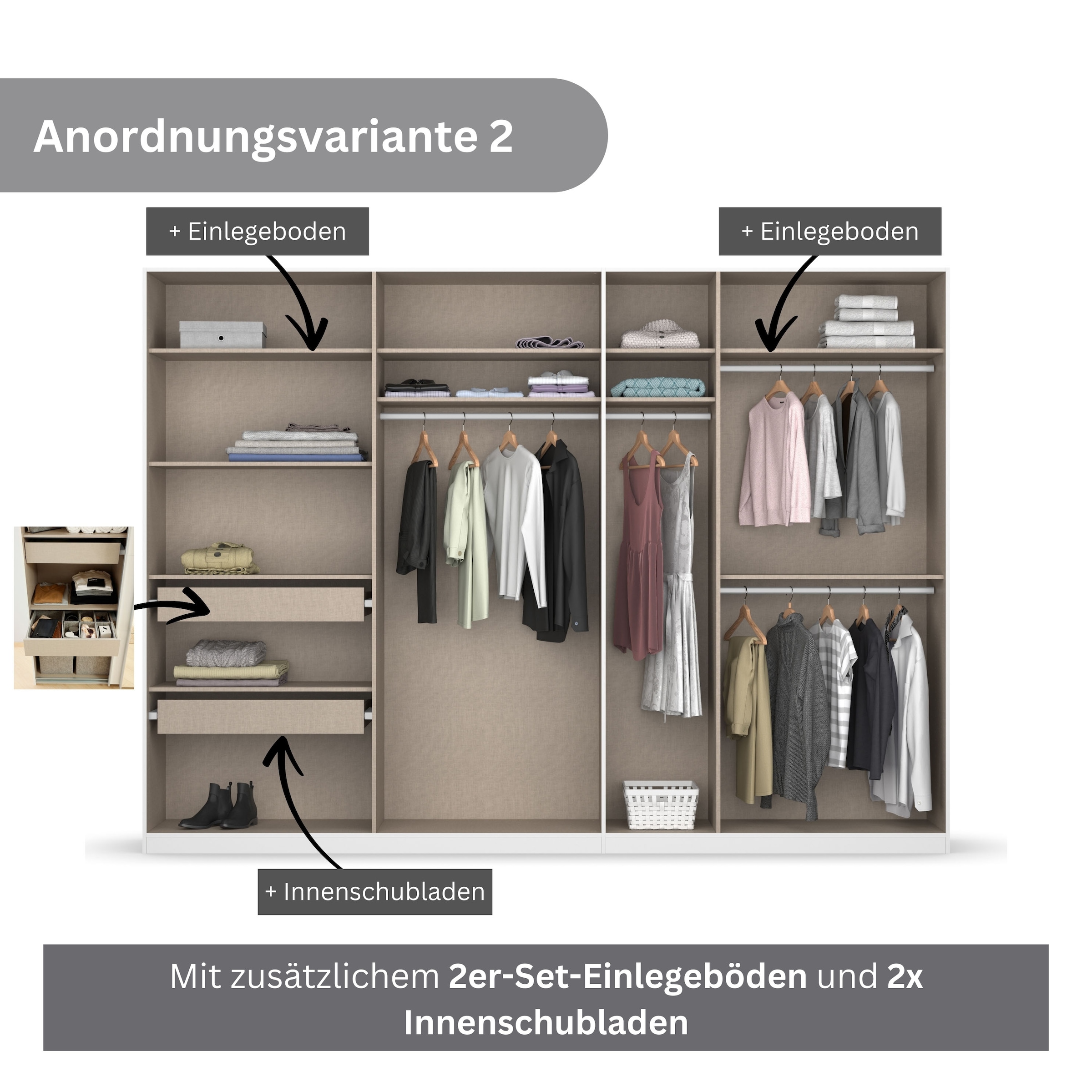 rauch Drehtürenschrank »Kleiderschrank Schrank Garderobe KOLUNA mit Glastüren und Spiegel«, inkl. 2 Innenschubladen sowie extra Einlegeböden MADE IN GERMANY