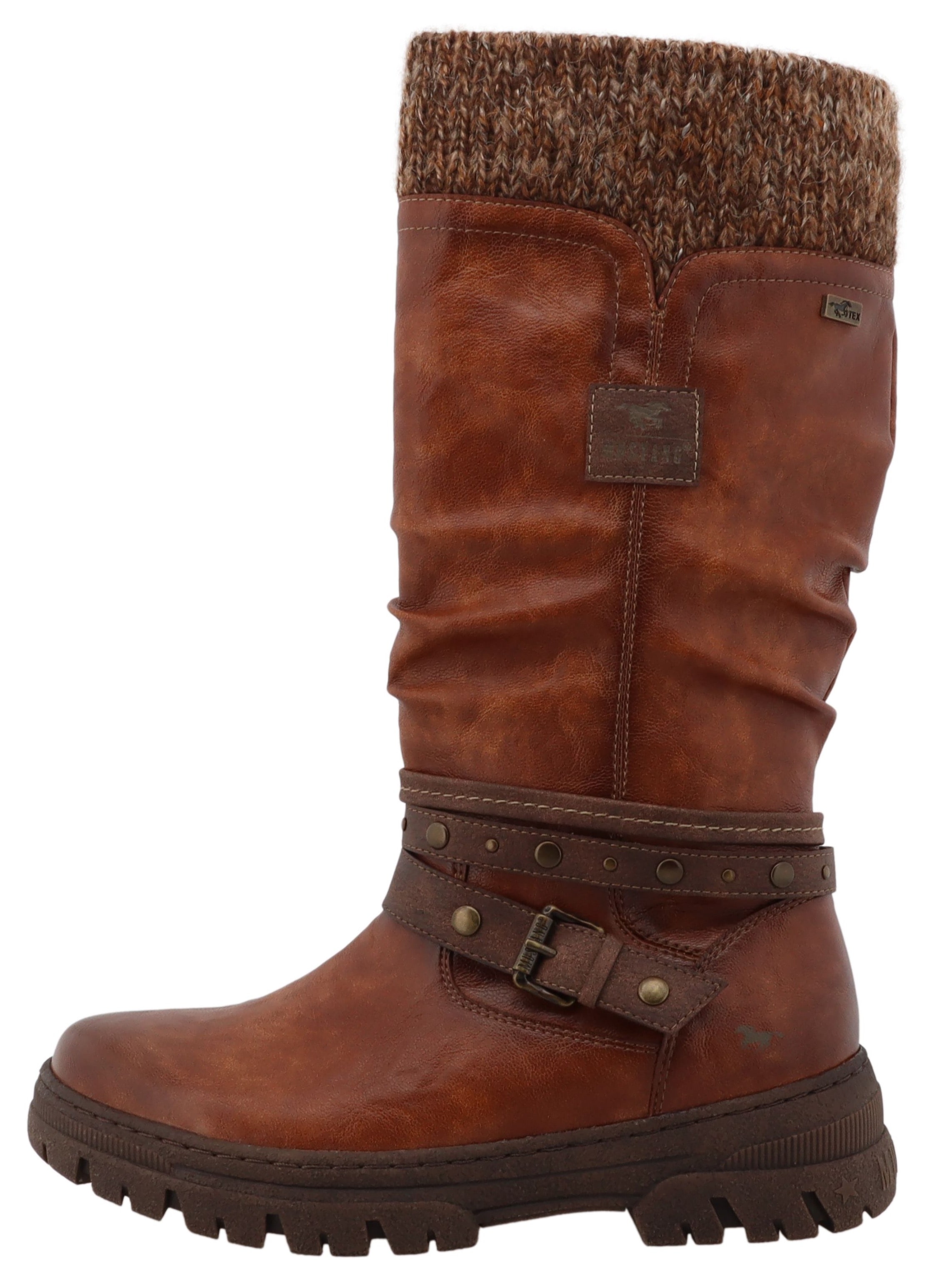 Mustang Shoes Winterstiefel »Tabitha«  Stiefel mit Zierriemchen und Blockabsatz