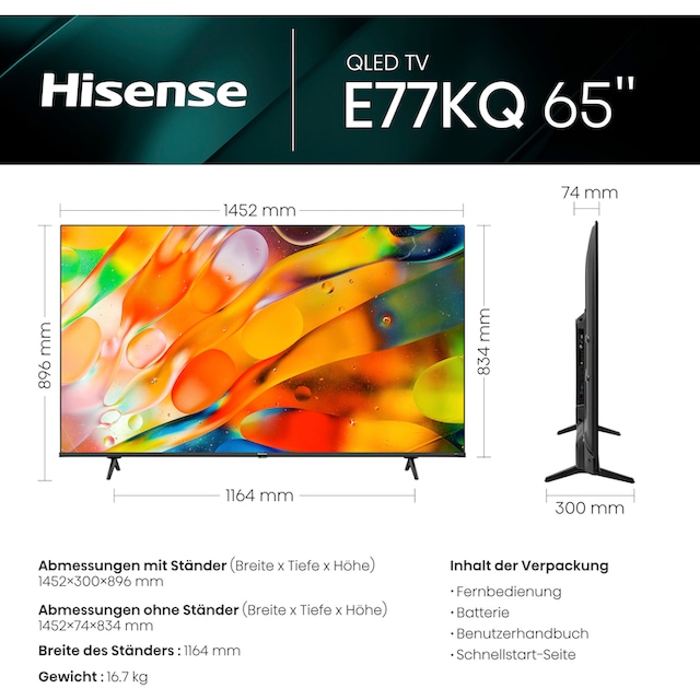 Hisense QLED-Fernseher »65E7KQ«, 164 cm/65 Zoll, 4K Ultra HD, Smart-TV ➥ 3  Jahre XXL Garantie | UNIVERSAL