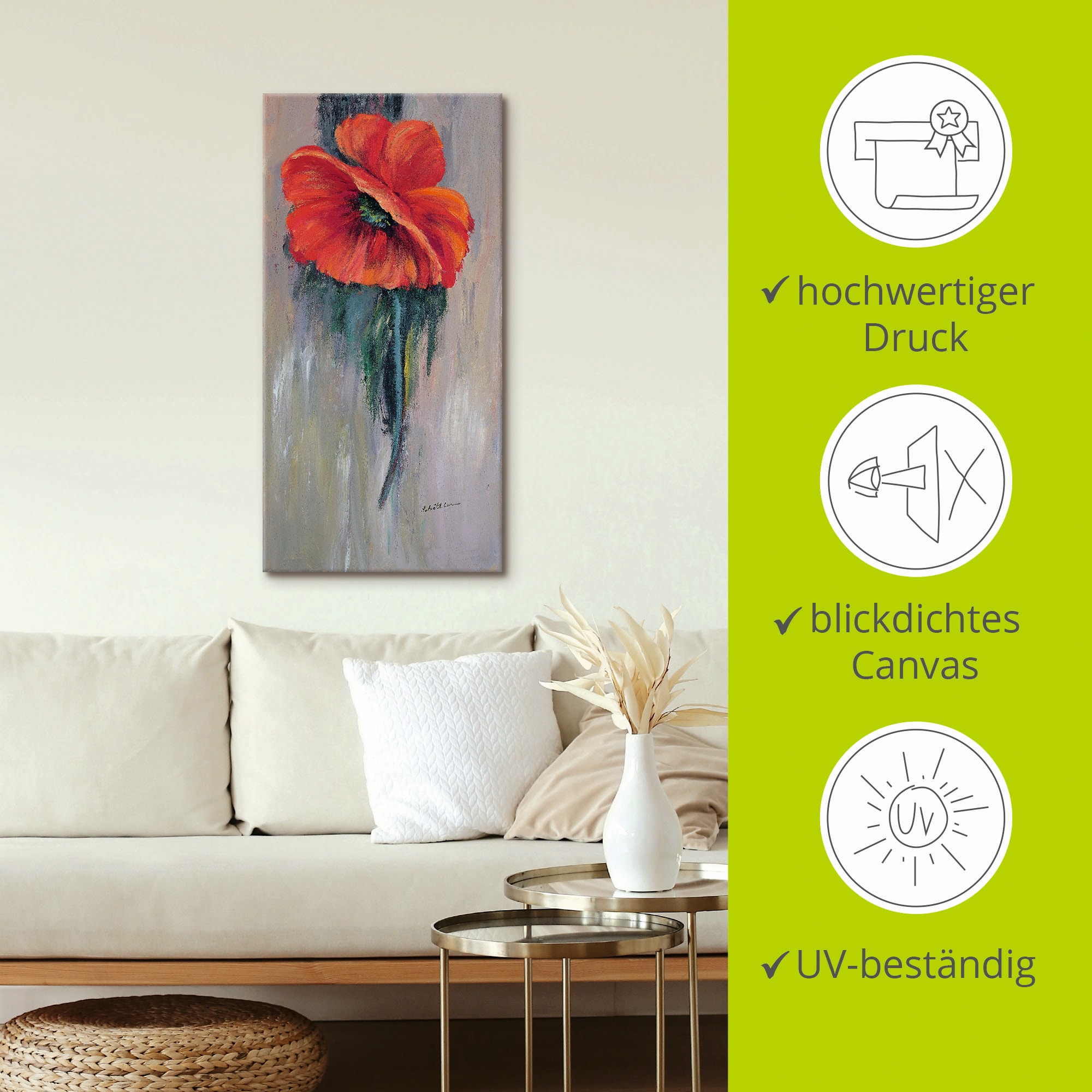 Artland Leinwandbild »Roter Mohn III« Blumen 1 Stk. tlg. auf Holzrahmen gespannt