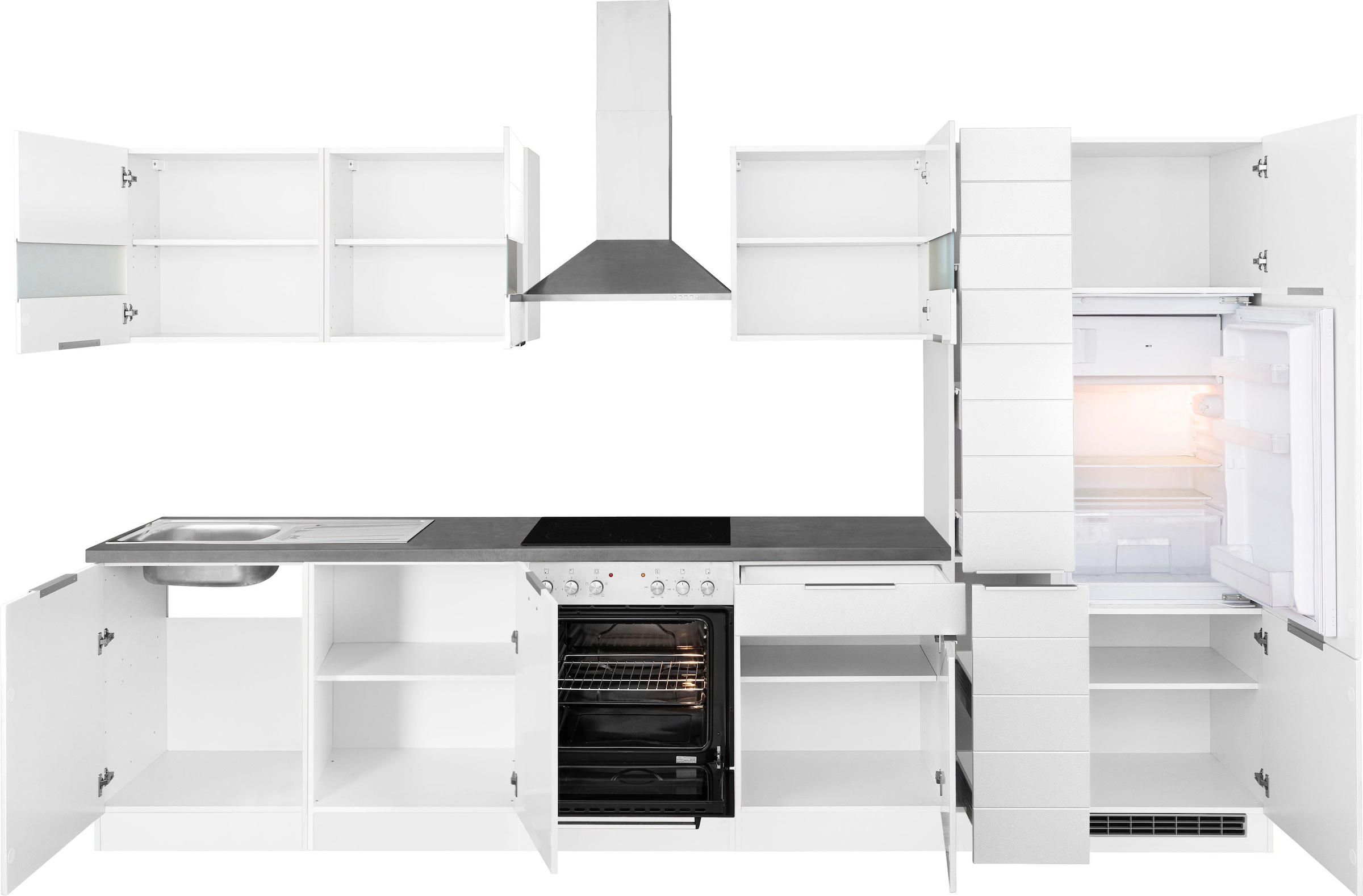 KOCHSTATION Küchenzeile »KS-Luhe« 330 cm breit, wahlweise mit oder ohne E-Geräten, gefräste MDF-Fronten