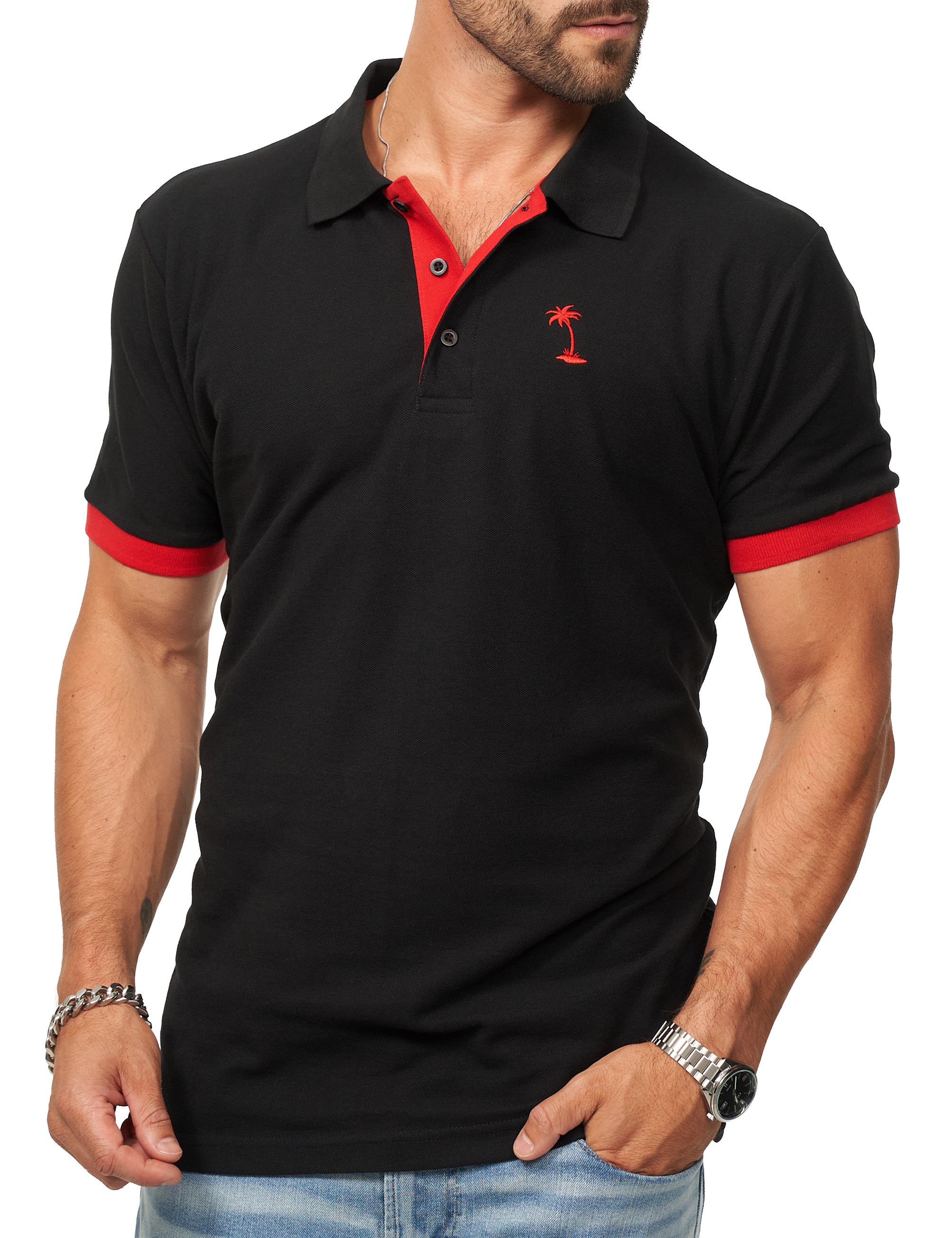 Daily Cotton Poloshirt »Daily Cotton Poloshirt in Kurzarm als Freizeit Polo T-Shirt - Polo-Hemd für Herren« Männer Polohemd im Regular-Fit in Piqué-Qualität mit Palmen-Logo