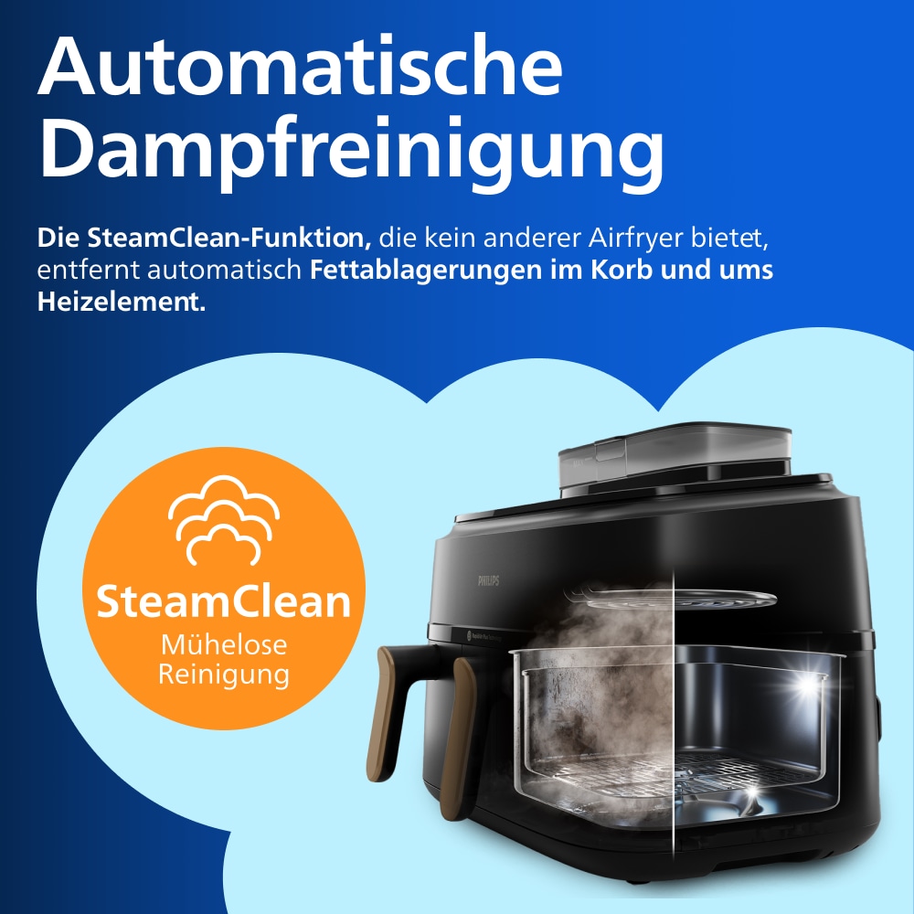 Philips Heißluftfritteuse »NA555/00 Steam Airfryer 5000 Series Dual Basket, 9L Kapazität (3L+6L)« 2750 W mit Dampfgar-Funktion; Silber/Edelstahl