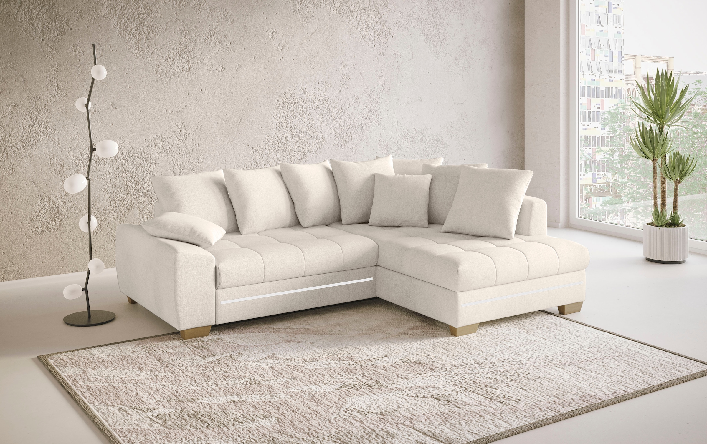 Mr. Couch Ecksofa »Nikita II, L-Form«, mit RGB-LED Beleuchtung, wahlweise mit Bett, Bettkasten, Kaltschaum