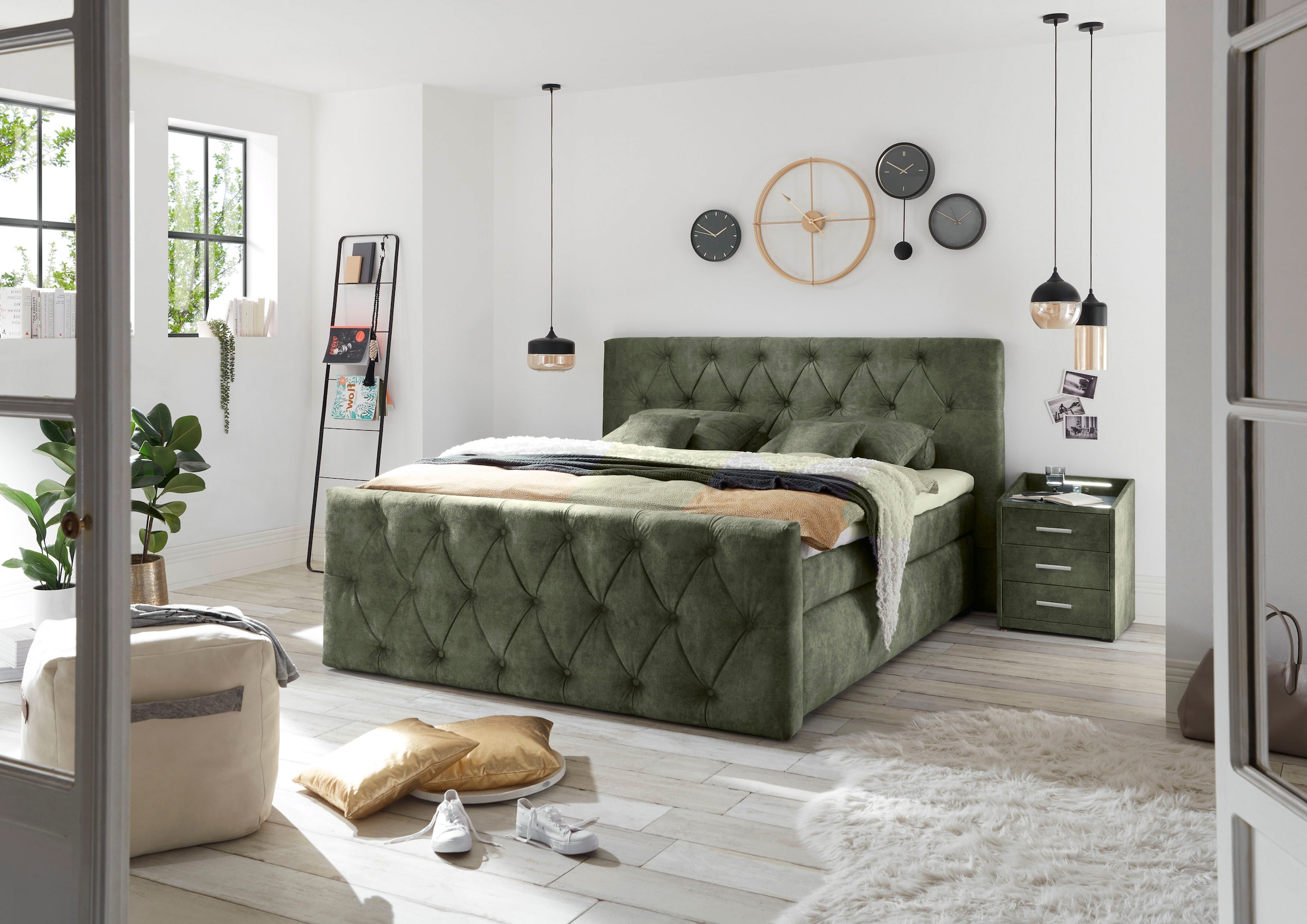 ED EXCITING DESIGN Boxspringbett »Hammonton«, inkl. Topper mit Klimaband und 2 versteckten Bettkästen