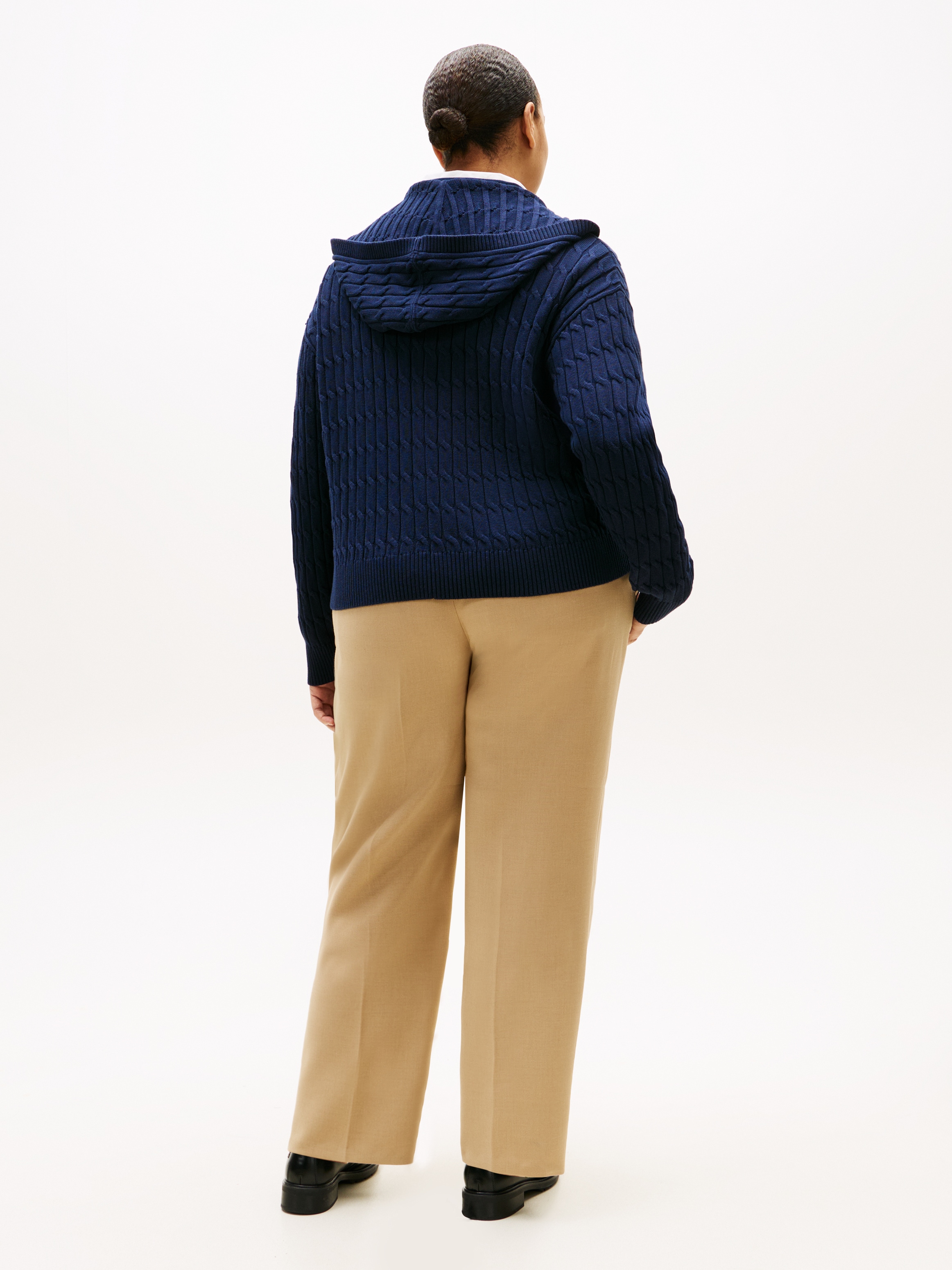 Tommy Hilfiger Curve Kapuzenstrickjacke »CRV CO CABLE MID GG LS ZIP HOODY« in großen Größen, mit Zopfmuster