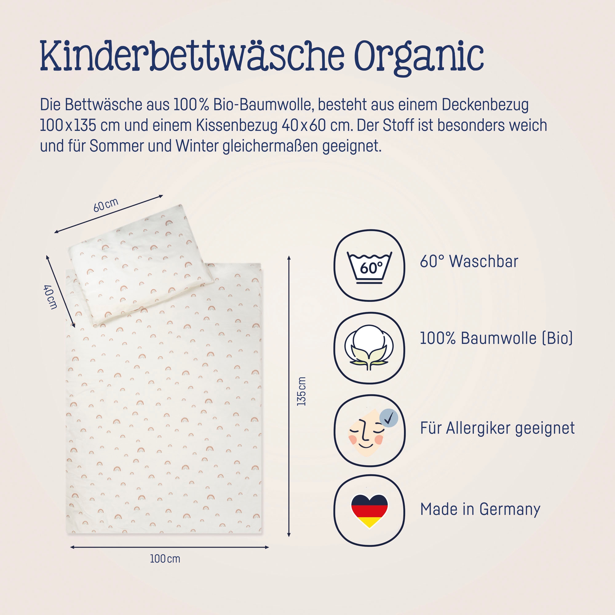 Julius Zöllner Kinderbettwäsche »Baby- und Kinderbettwäsche aus 100% Bio-Baumwolle«, erhältlich in den Größen 80x80+35x40cm und 100x135+40x60cm