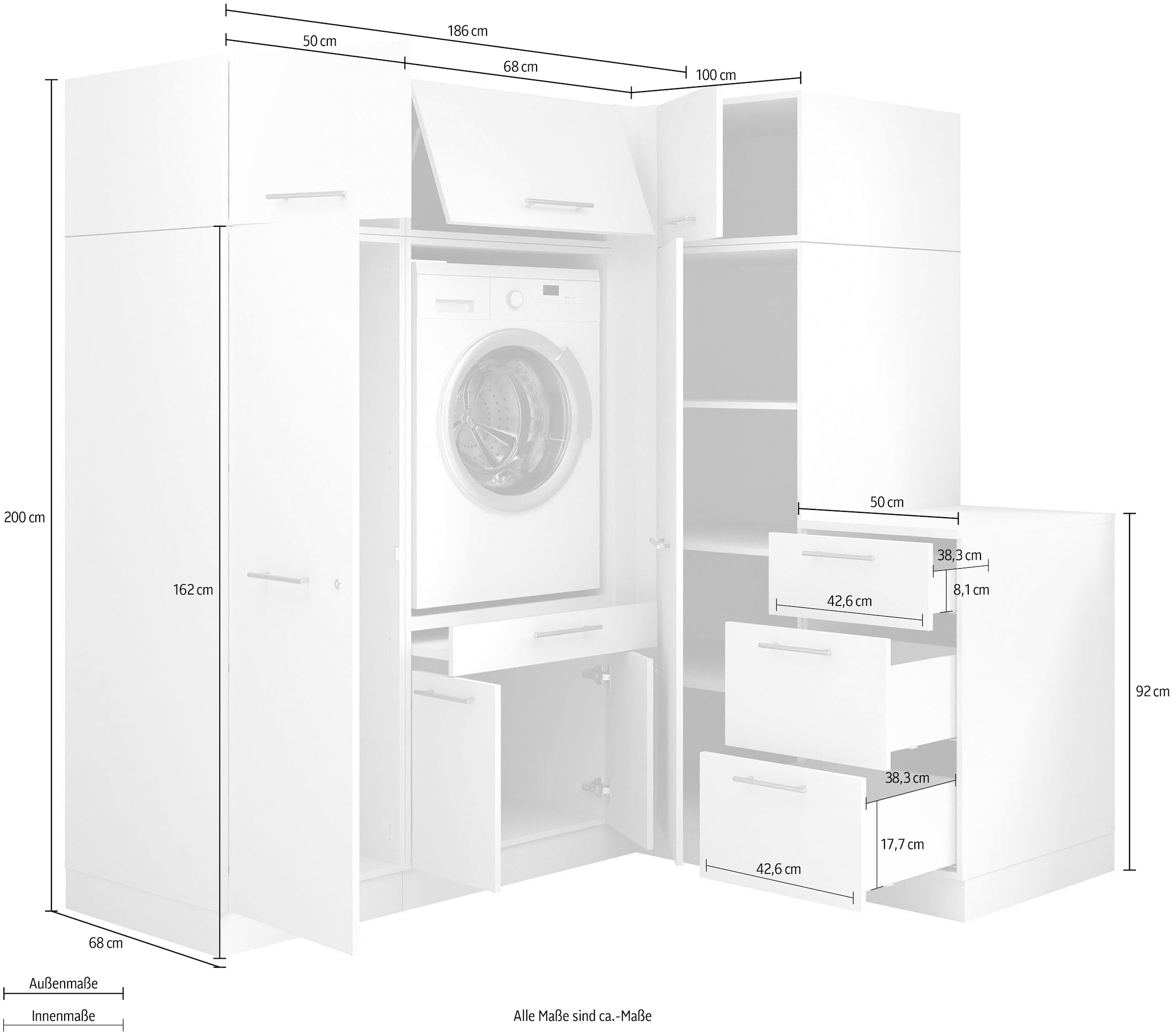 Laundreezy Mehrzweckschrank-Set »Laundreezy, 7-tlg. Mehrzweckschrank-Set B/H/T 186/200/68 cm« 7 Stk. tlg.