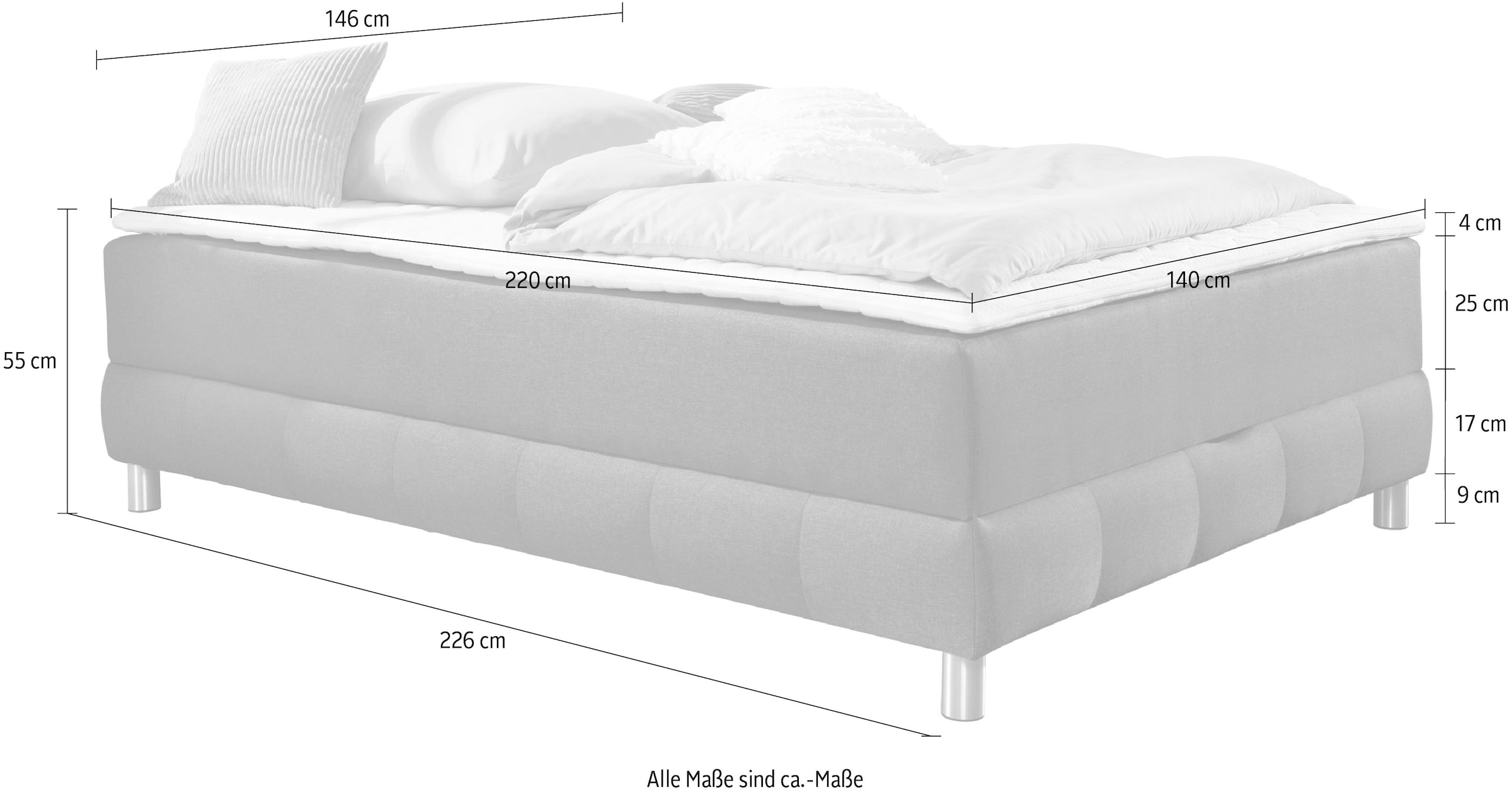 INOSIGN Boxspringbett »Vaasa«, für Dachschrägen geeignet, inkl. Bettkasten und Topper
