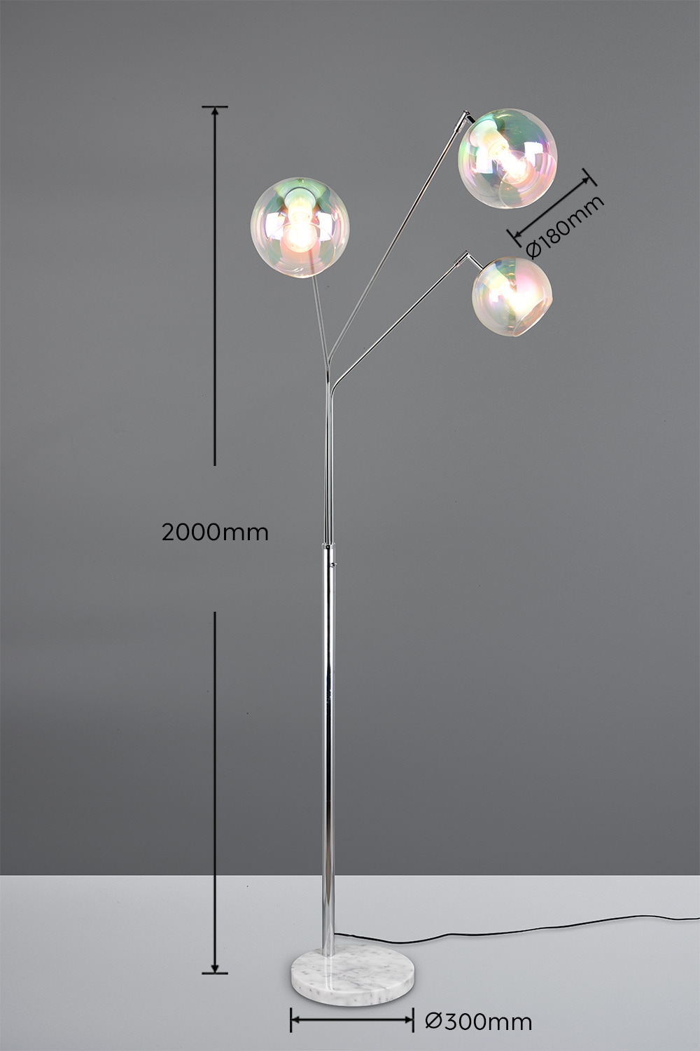 TRIO Leuchten Stehlampe »PAXTON, dreiflammige Stehleuchte, Glas Lampenschirme, Arme verstellbar« E27 1 Stk. warmweiß - kaltweiß exkl. 3x E27 max 10W, Höhe 200cm Breite 67cm, Kippschalter, 2m Kabel