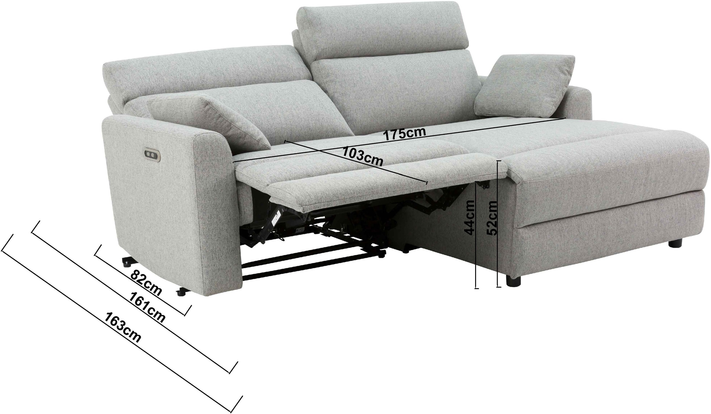 INOSIGN Ecksofa »JENNA, L-Form, 209cm, manuelle u. elektrische Funktion, mit USB A/C,«, Liegefunktion 105°-150°, Federkern, Struktur fein