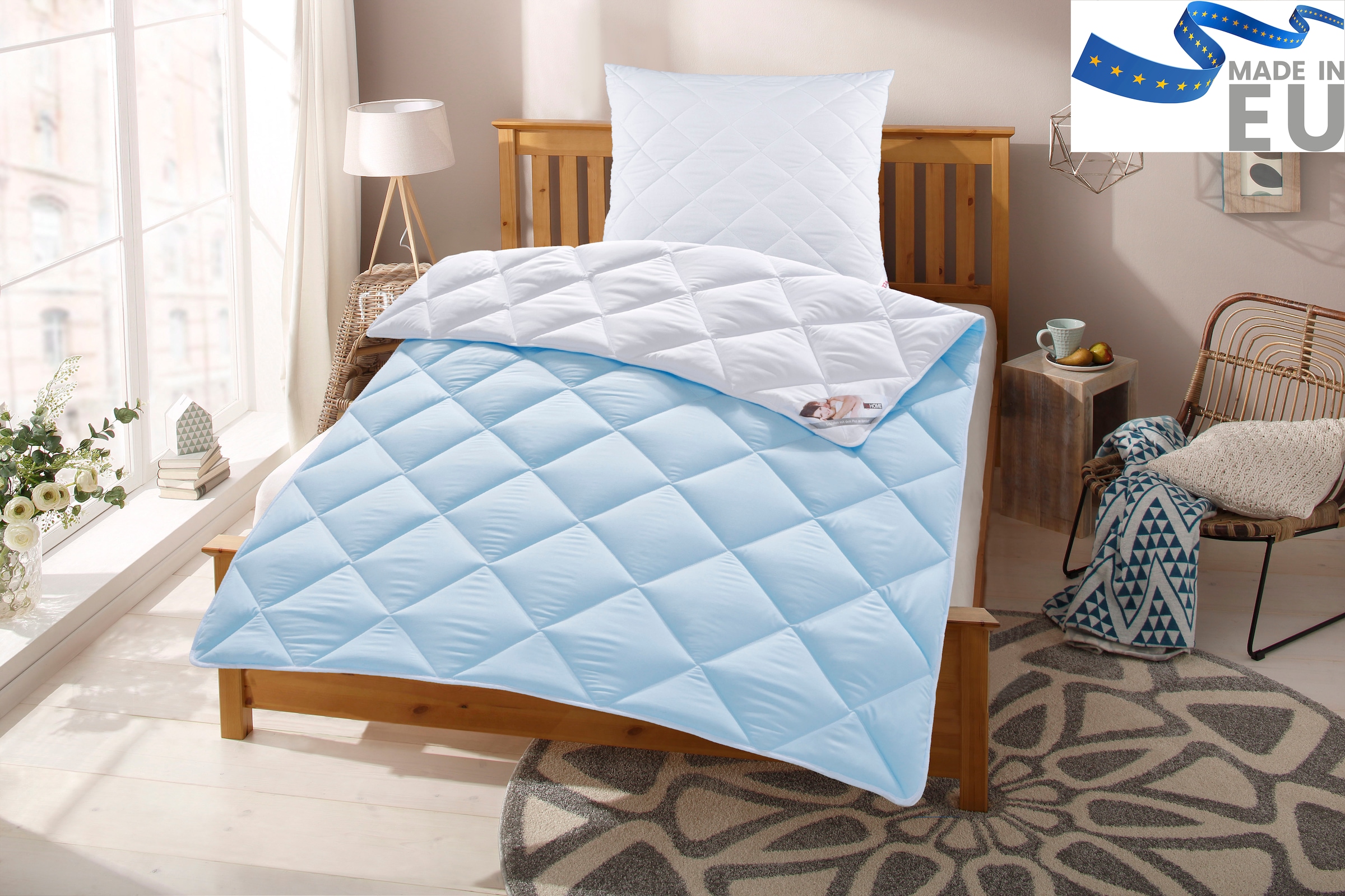 my home Microfaserbettdecke + Kunstfaserkissen »Top Cool, Bettdecke und Kissen im Set 135x200 & 155 x220 cm« mit Sommer- und Winterseite