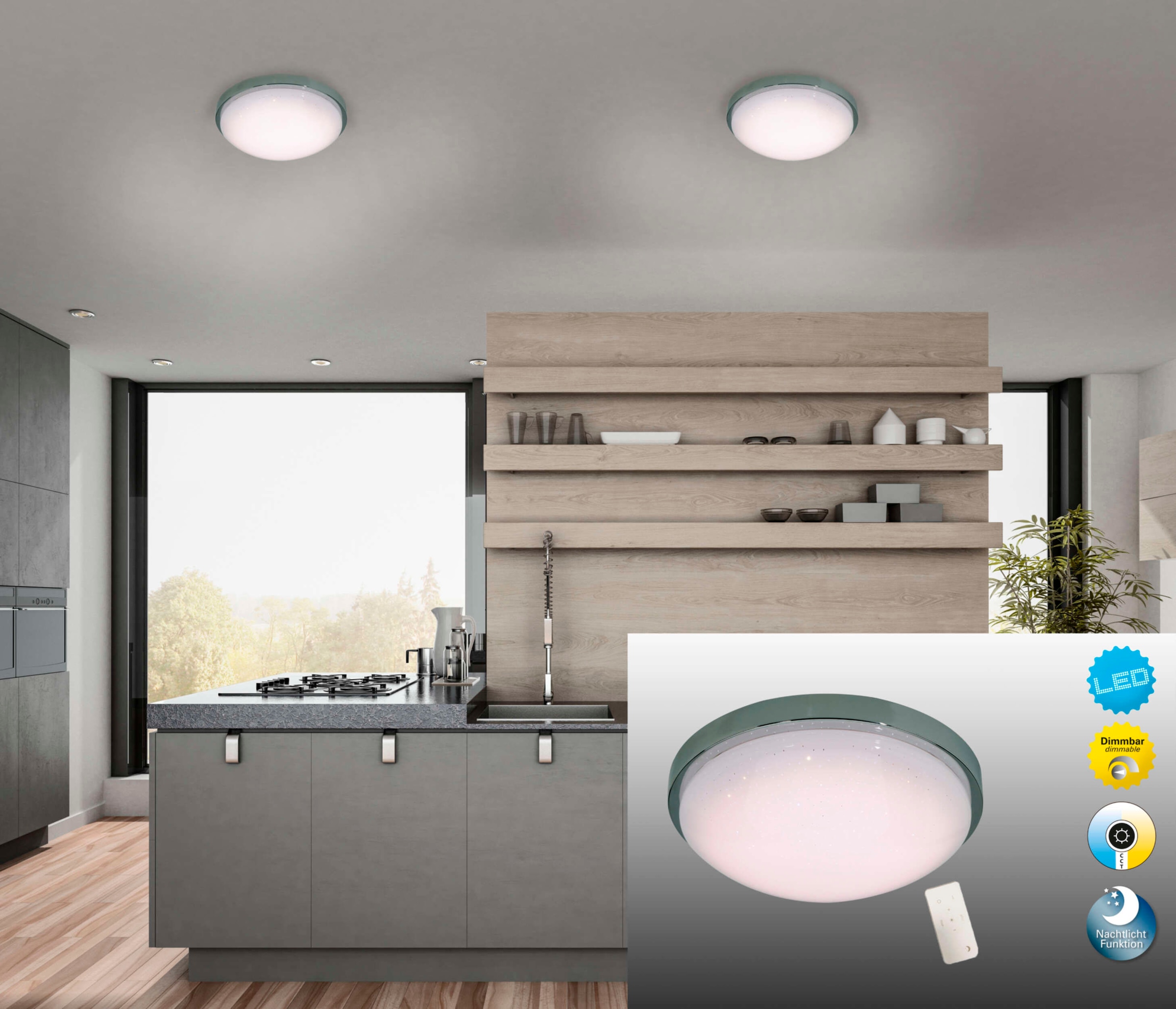 näve LED Deckenleuchte »Catania«, 1 flammig, Leuchtmittel LED-Modul | LED fest integriert, Kristalleffekt, Memory,Nachtlicht, IR-Fernbedienung kalt/warmweiß