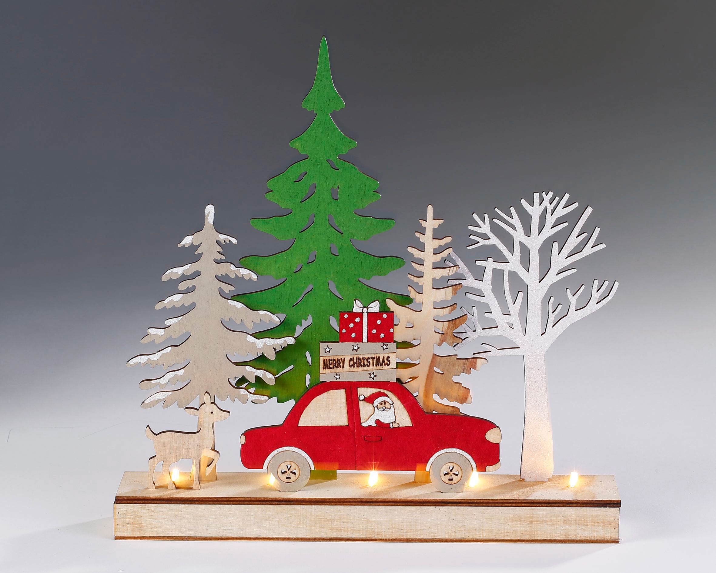 CHRISTMAS GOODS by Inge Dekoobjekt »Auto mit Baum«, mit Timer, Weihnachtsdeko mit LED Beleuchtung