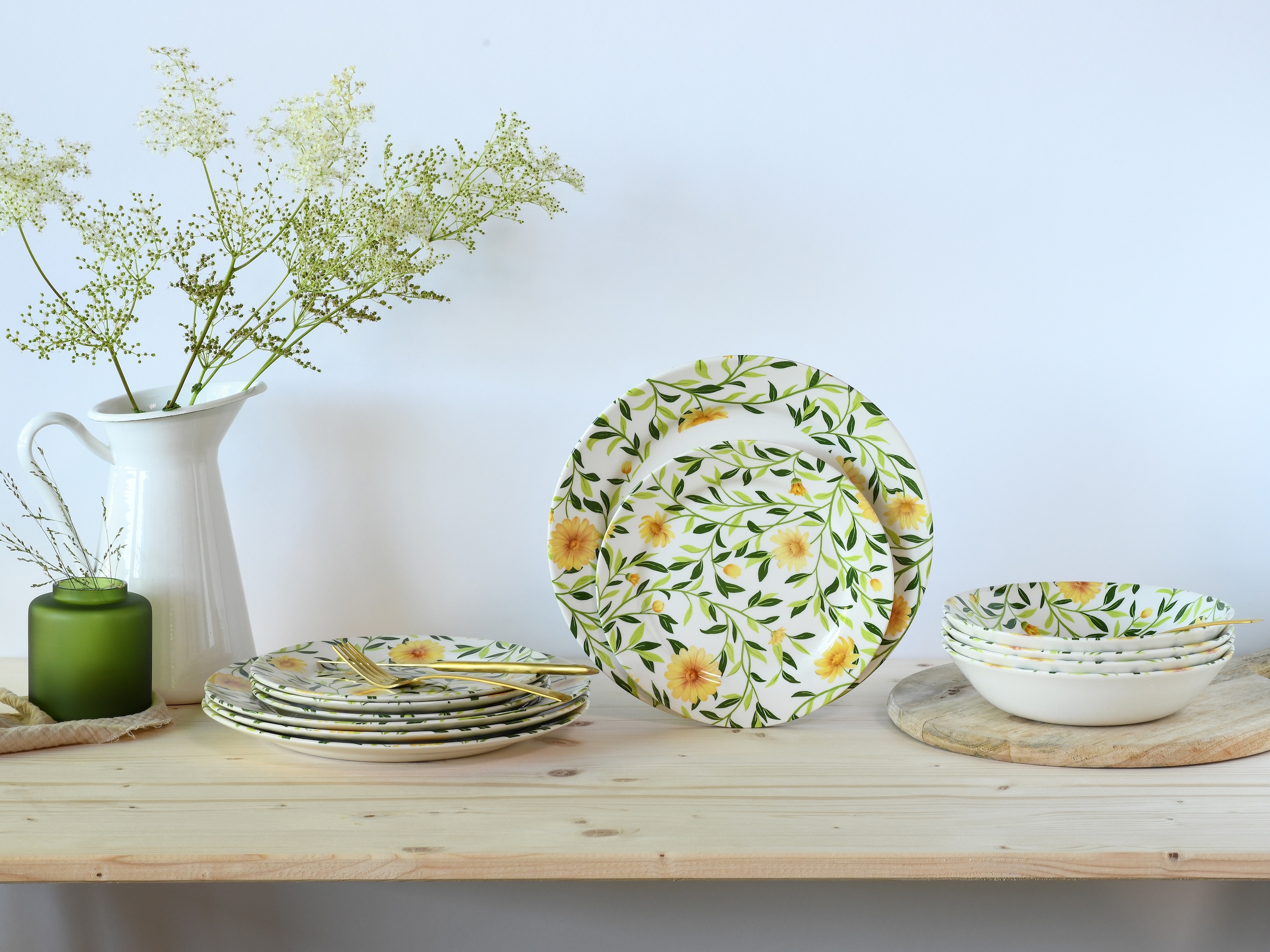 CreaTable Teller-Set »Amarilla, Tellerset 12-tlg« Blumendekor, Blättermotiv