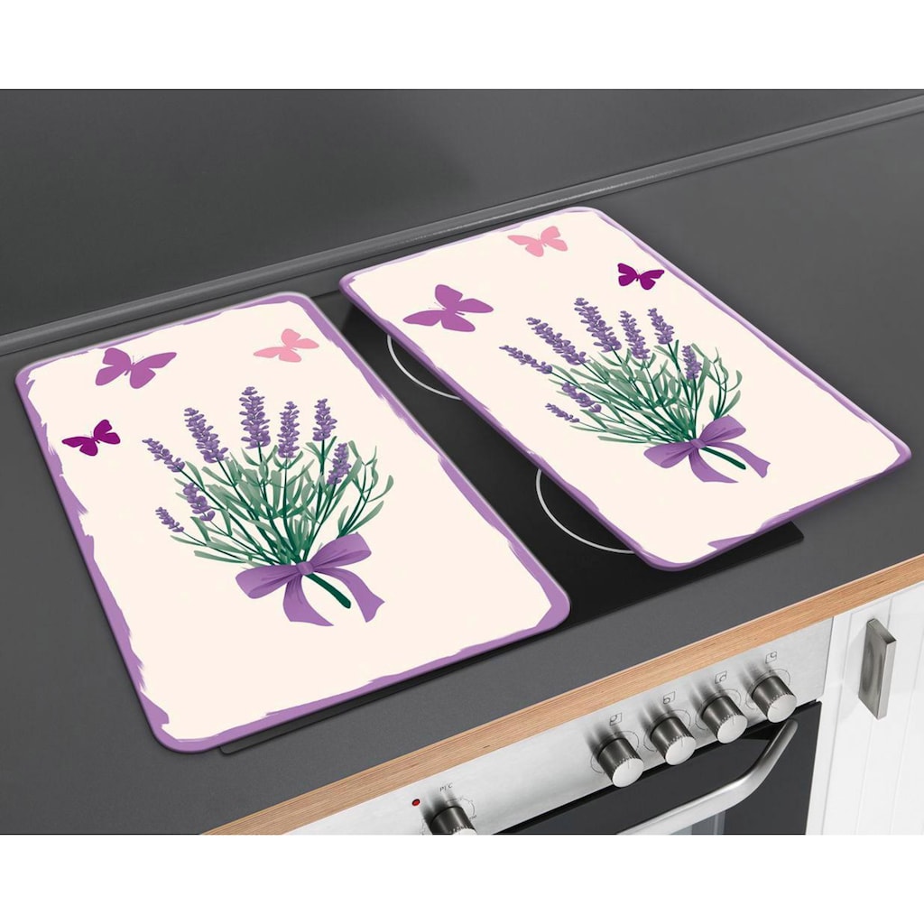 WENKO Herd-Abdeckplatte »Lavendel-Bouquet«, (Set, 2 tlg.)