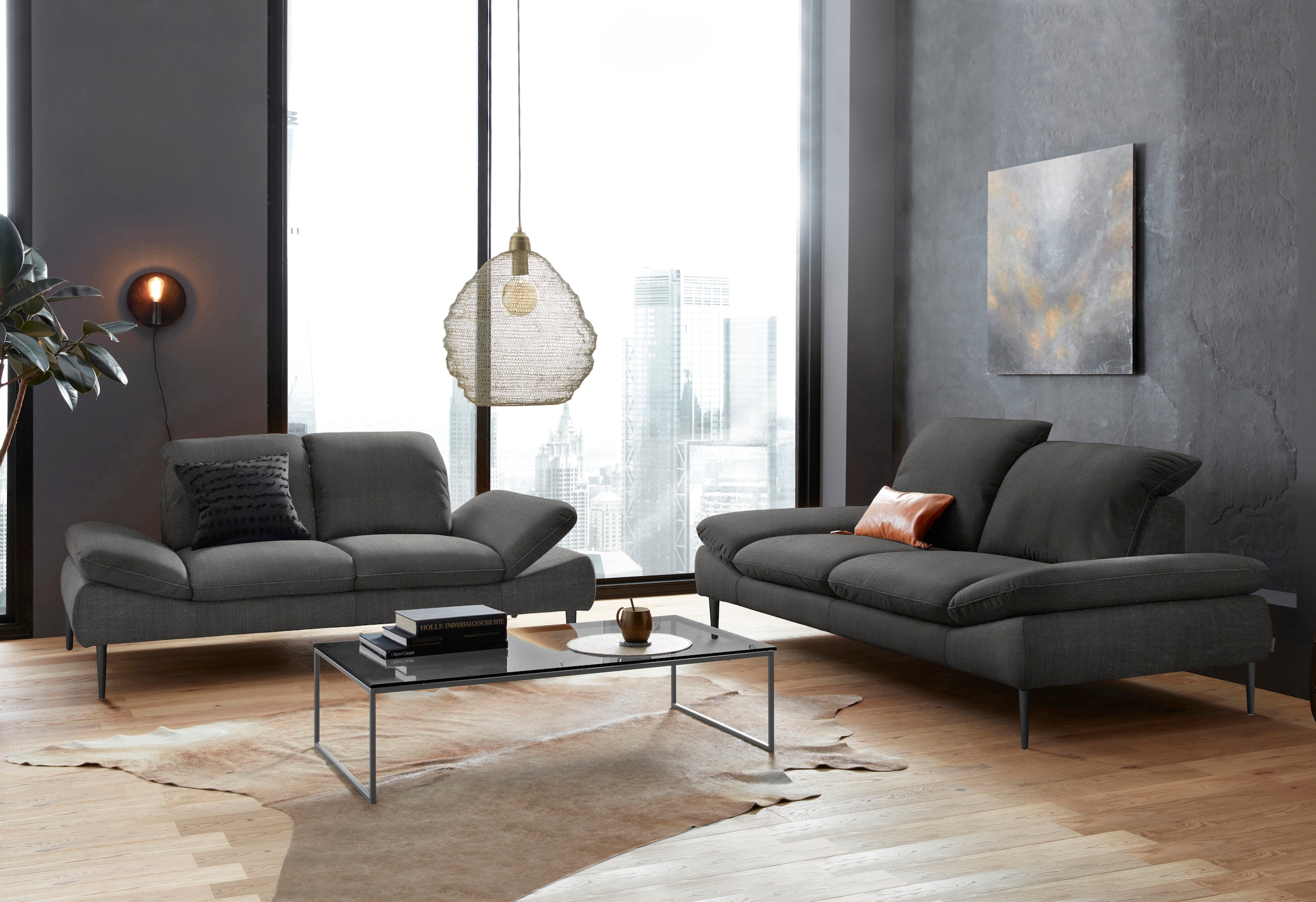 W.SCHILLIG 2-Sitzer »enjoy&MORE« Sitztiefenverstellung, Füße schwarz pulverbeschichtet, Breite 202 cm