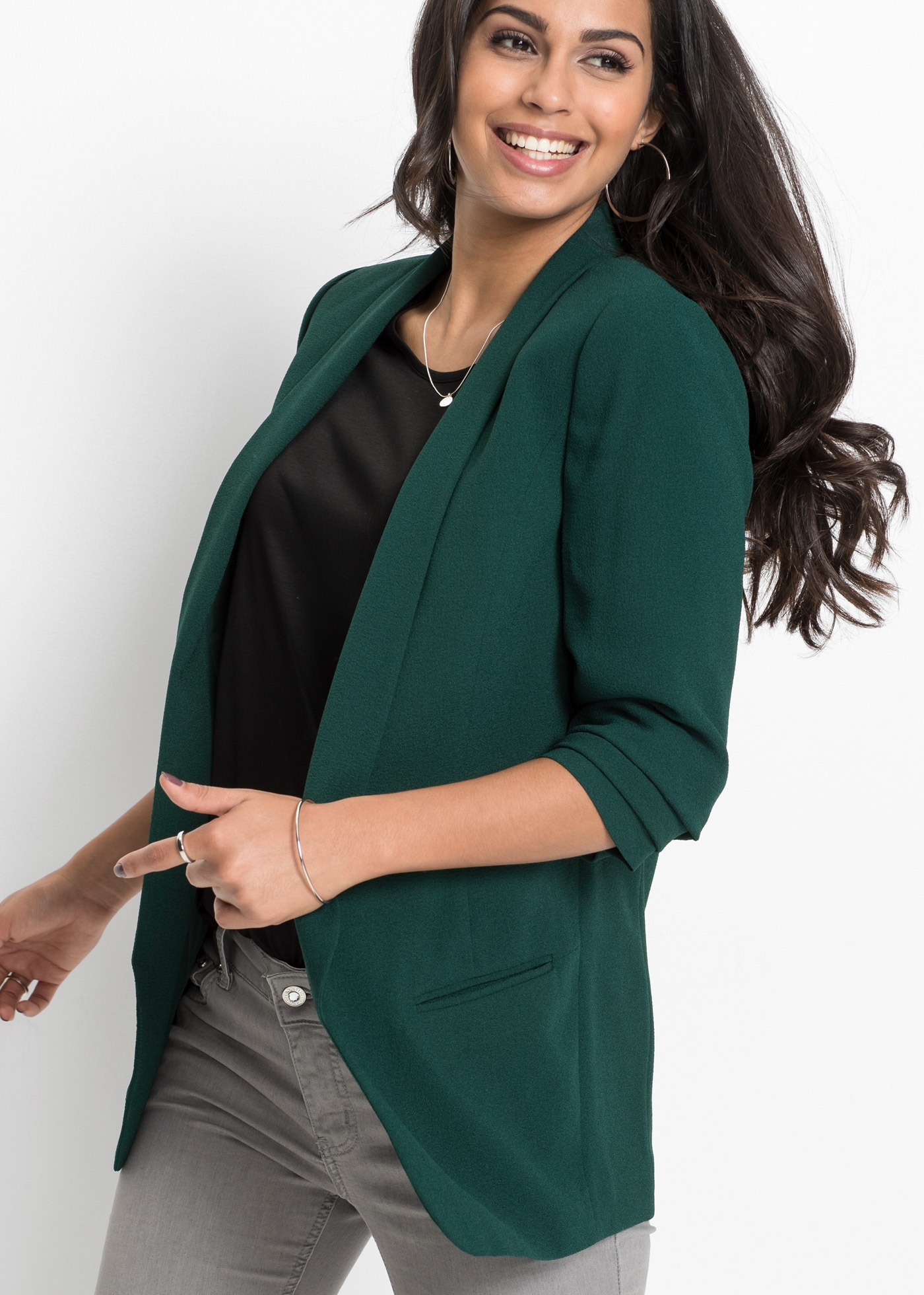 bonprix Longblazer festlicher Stil, taillierte Passform, aus Polyester und Elasthan
