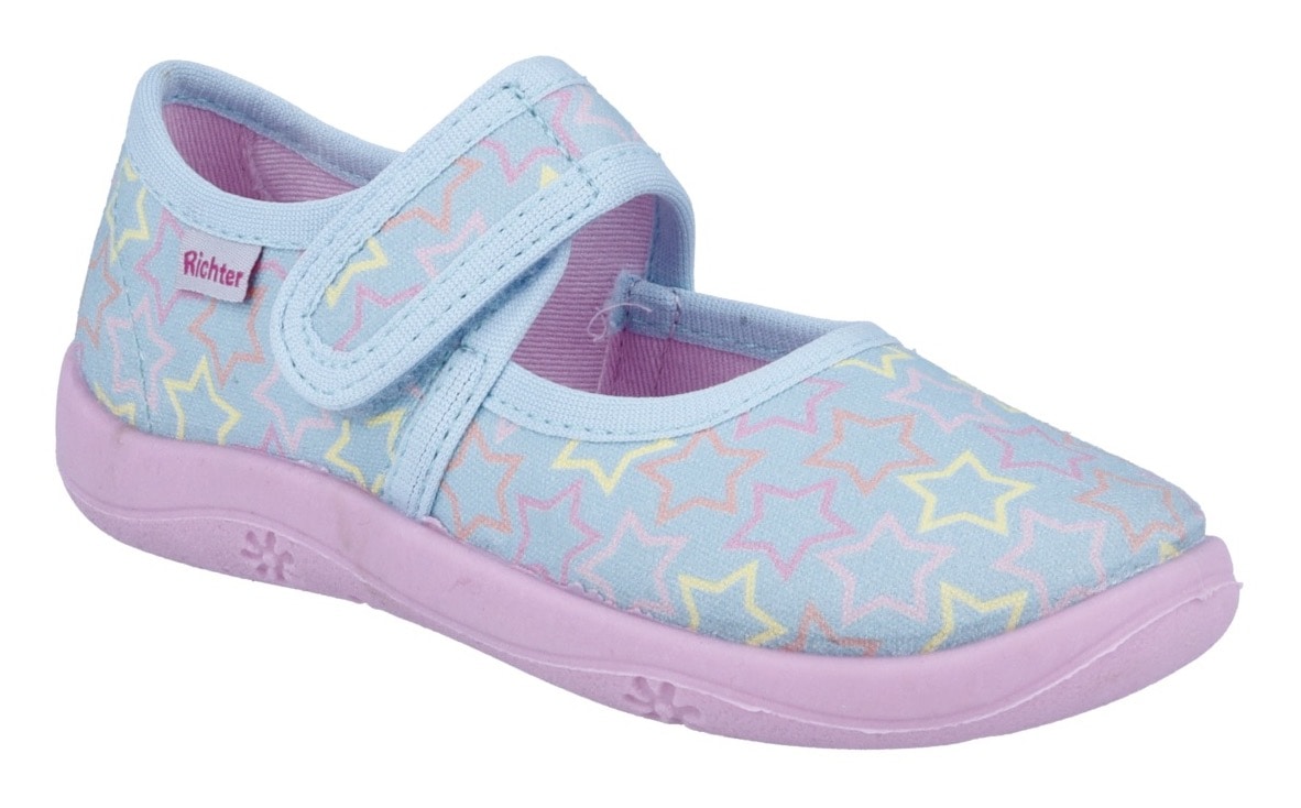 Richter Hausschuh »Mia WMS: Mittel«, Klettschuh mit pastellfarbenem Print, Größenschablone zum Download