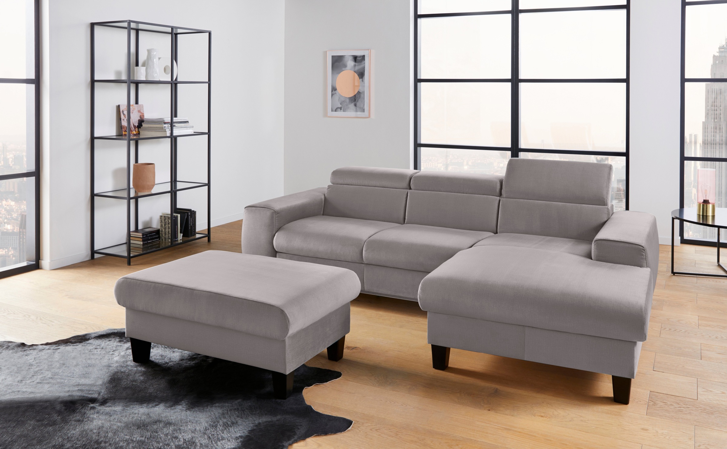 COTTA Polstergarnitur »Morven L-Form«, (Set), Set bestehend aus: Ecksofa mit Kopfteilverstellung & Hocker