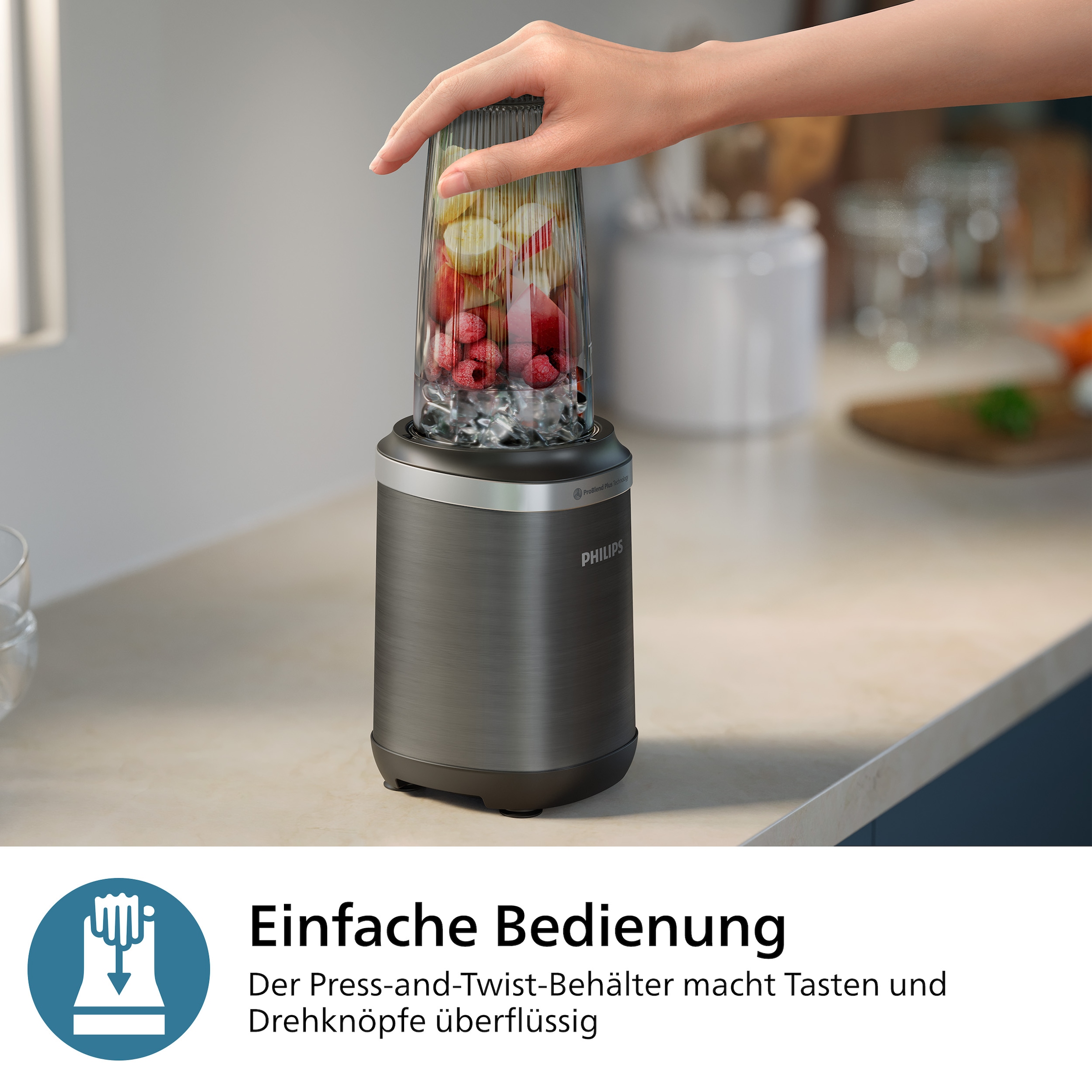 Philips Standmixer »HR2767/00 5000 Series, mit ProBlend Plus-Technologie«, 1000 W, 3 Becher (700, 500, 300 ml), kompaktes Design; Schwarz/Edelstahl