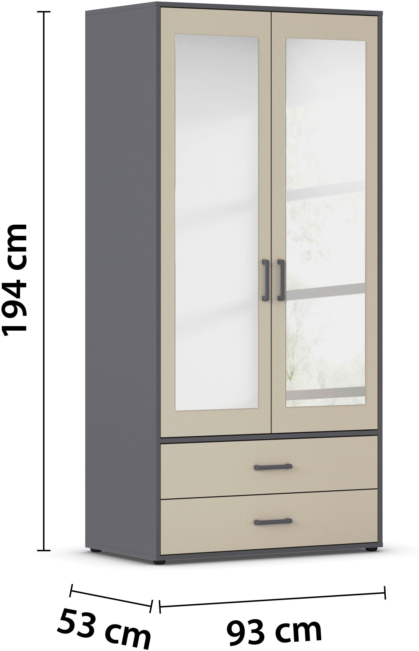 rauch Drehtürenschrank »Kleiderschrank Schrank Garderobe Wäscheschrank VOYAGER« in 3 verschiedenen Ausstattungen BASIC/CLASSIC/PREMIUM,  mit modernen Griffen in Graumetallic, inkl. Schubkästen und Spiegel