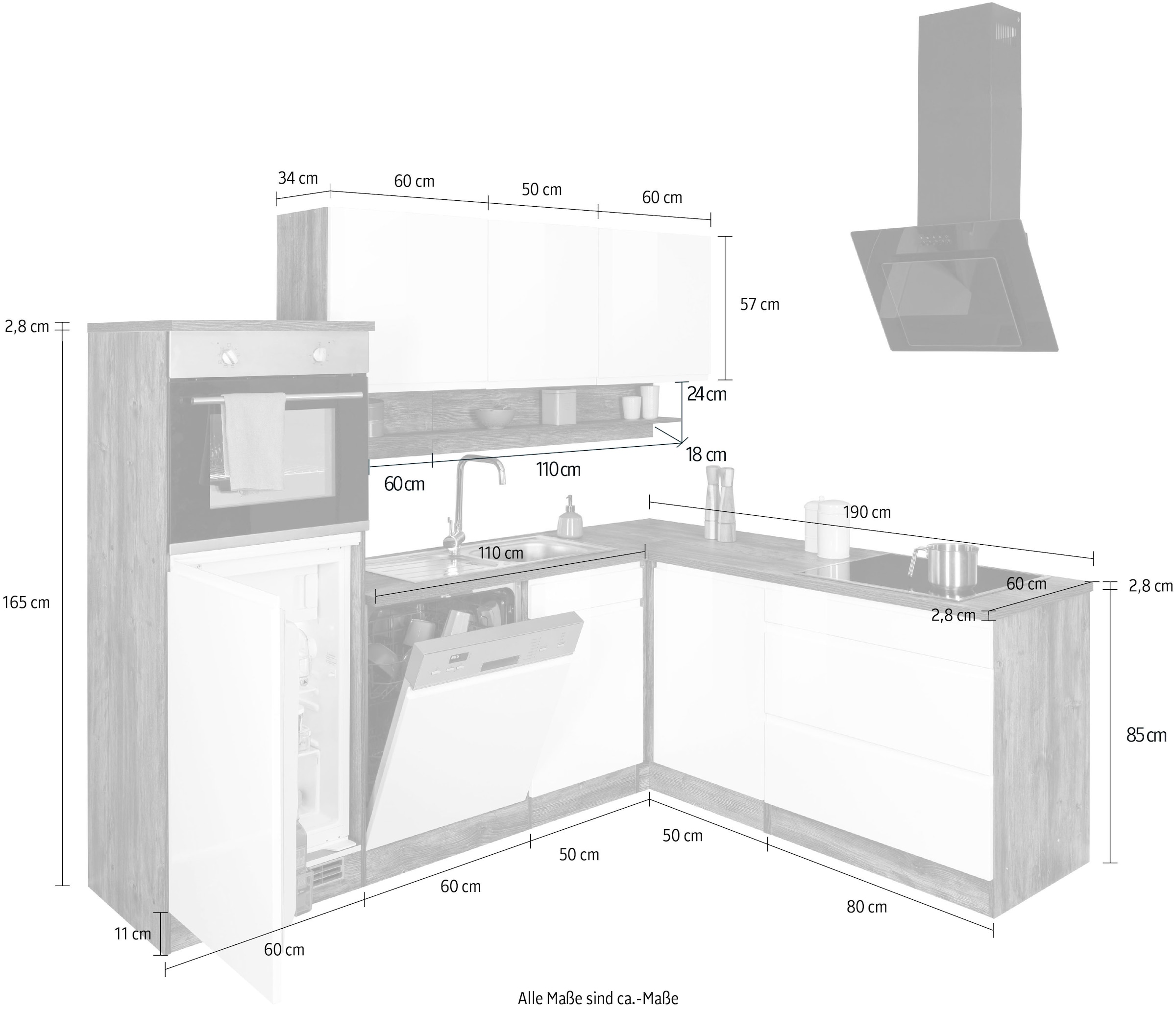 HELD MÖBEL Winkelküche »Virginia«, Stellbreite 230/190 cm, mit E-Geräten