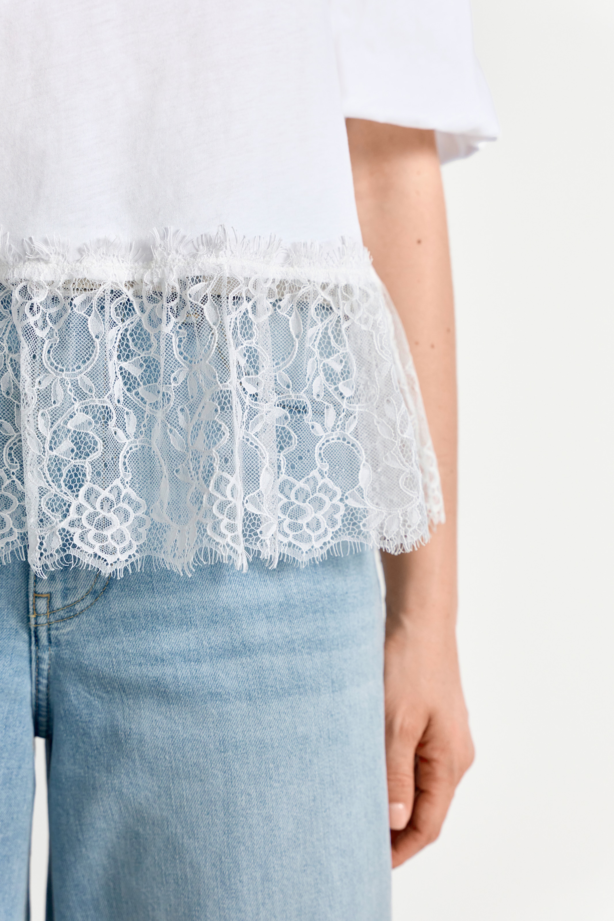 RICHROYAL T-Shirt Regular fit mit Spitzensaum