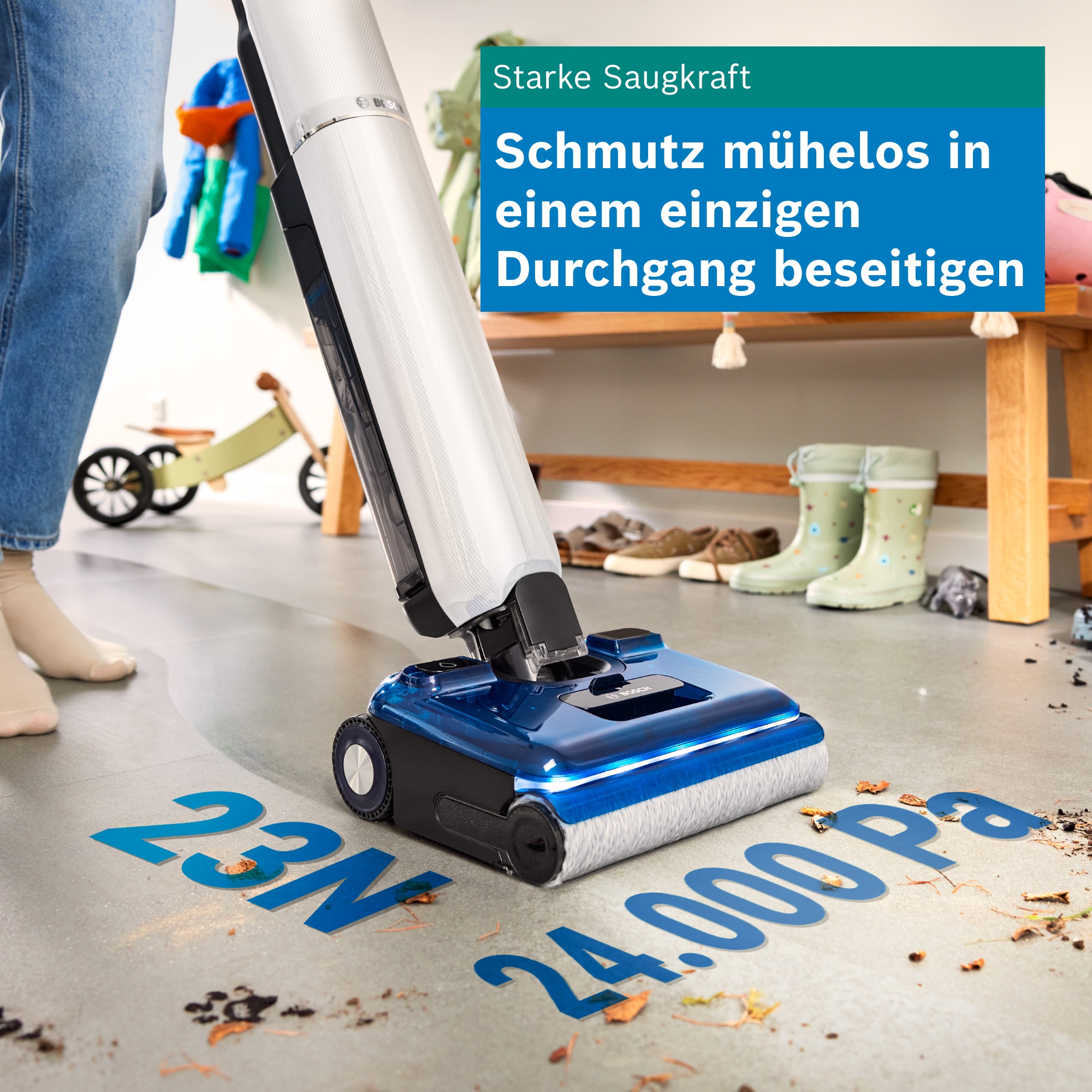 BOSCH Nass-Trocken-Sauger »OneFlow Serie 4 BHF41WS, Selbstreinigung, 24.000 PA Saugkraft« Anti-Haarverwicklung, LED-Licht, Schnelltrocknung, 40 min Akku / 150m²