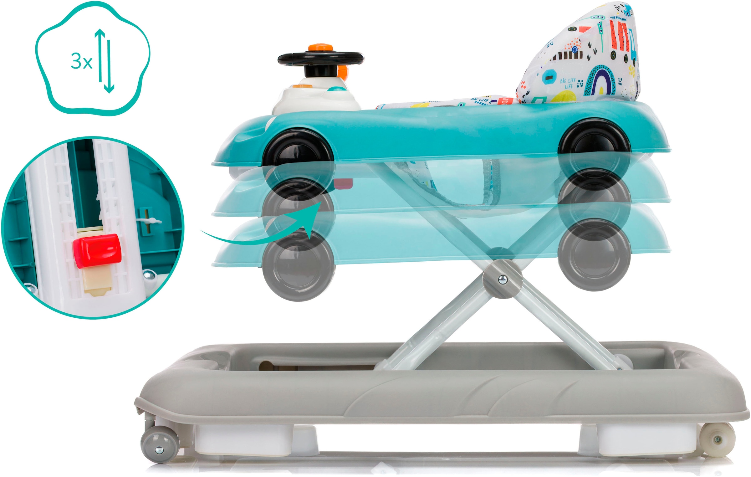 Fillikid Lauflernhilfe »Car, grau/blau« mit Sicherheitsstoppern