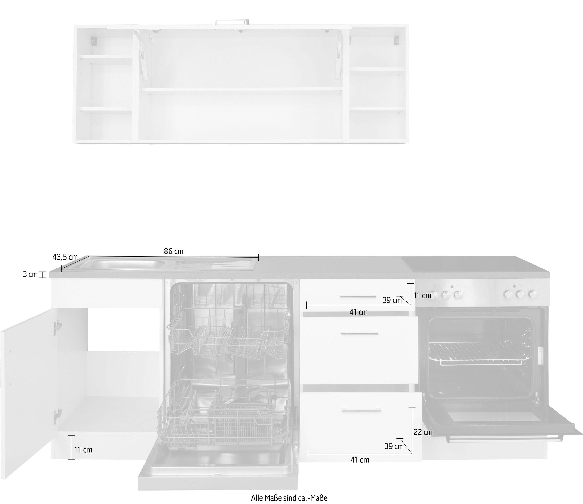 KOCHSTATION Küchenzeile »KS-Paris«, ohne E-Geräte, Breite 220 cm