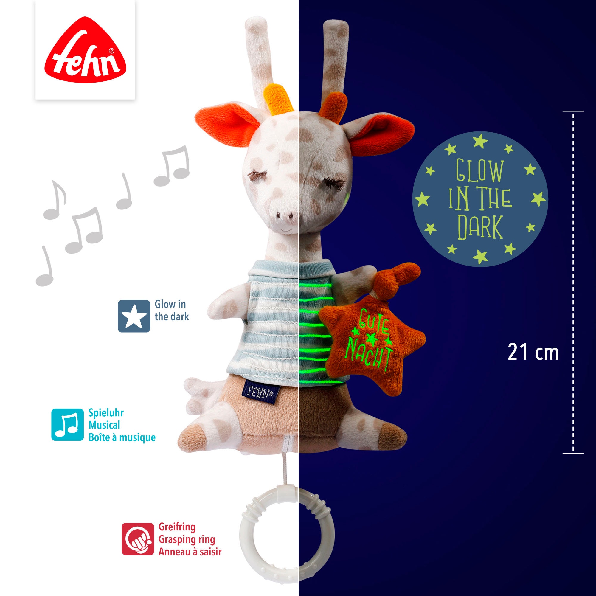 Fehn Spieluhr »Gute Nacht, Giraffe«, mit Glow-in-the-dark-Bestickung