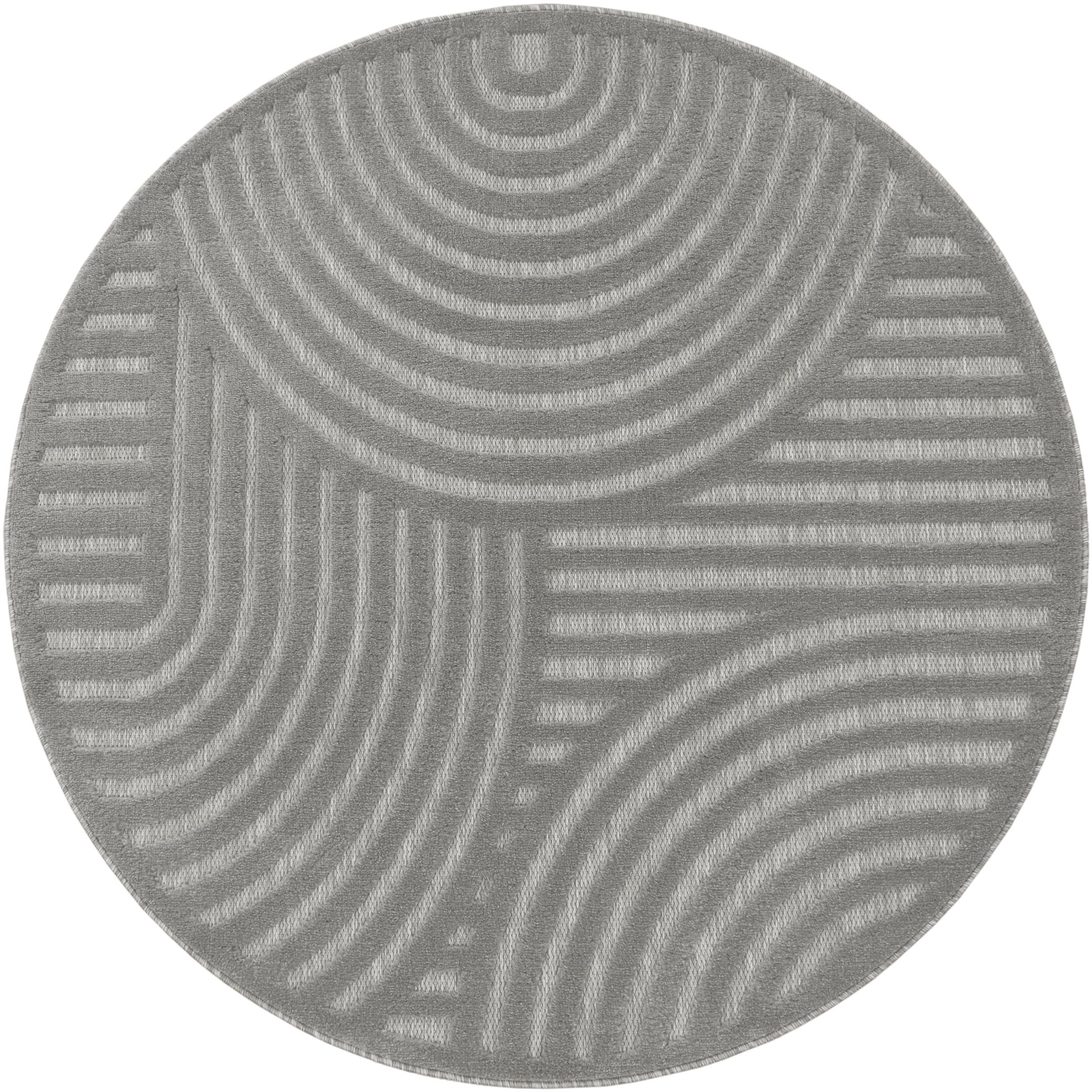 Paco Home Teppich »Livorno 674« rund 14 mm Höhe Uni-Farben, Scandi, Regenbogen, Hoch-Tief Effekt, Outdoor geeignet