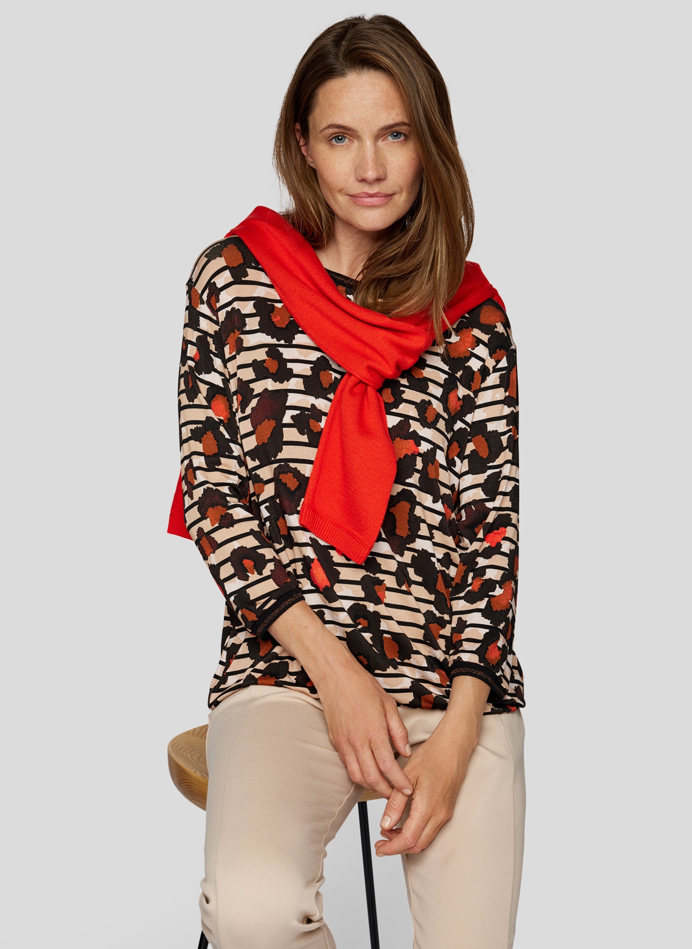 Rabe 3/4-Arm-Shirt, gestreift mit Allover-Print